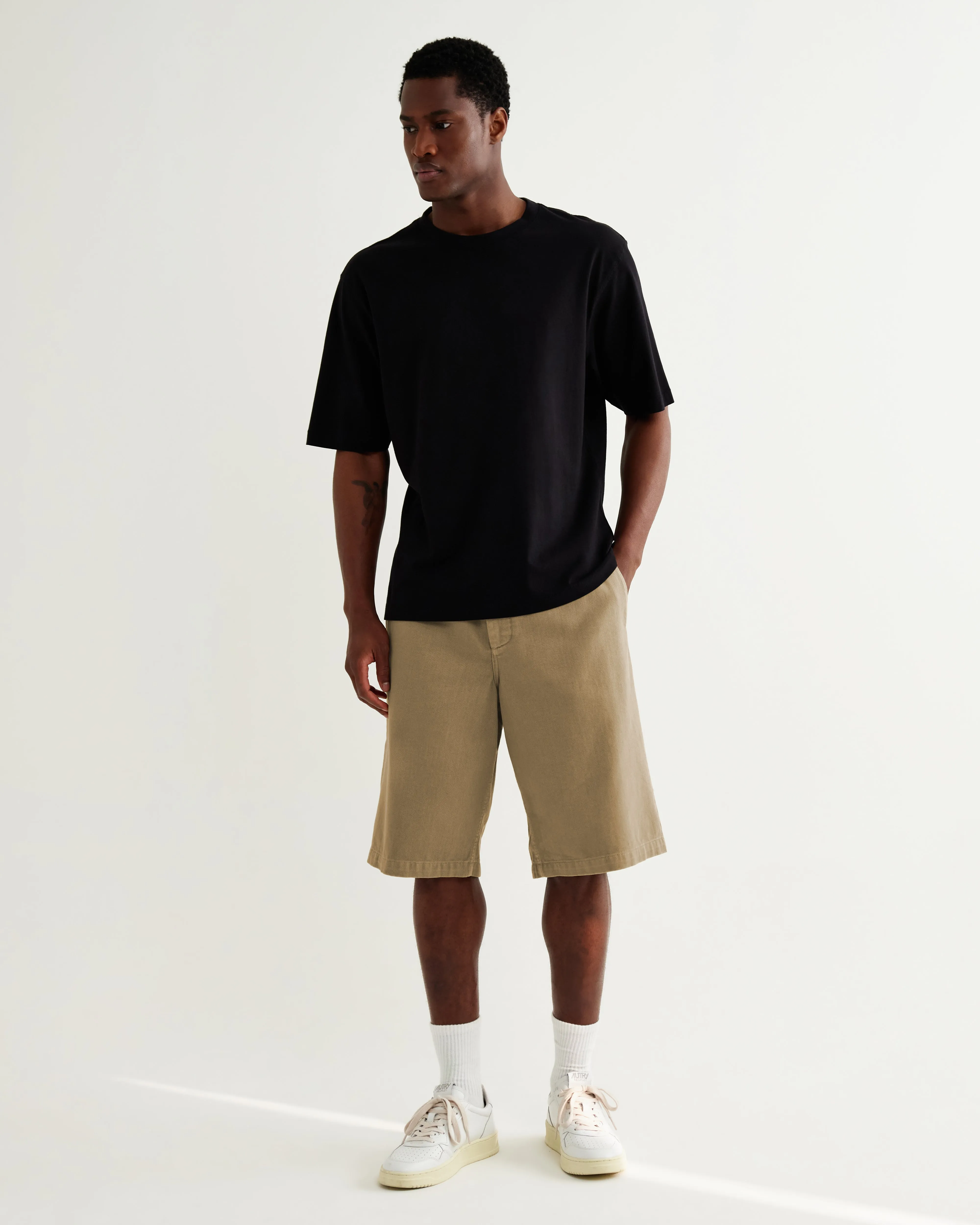 Kyle - Light Khaki Organic Cotton Twill Shorts sold by Wax London product image thumbnail 2