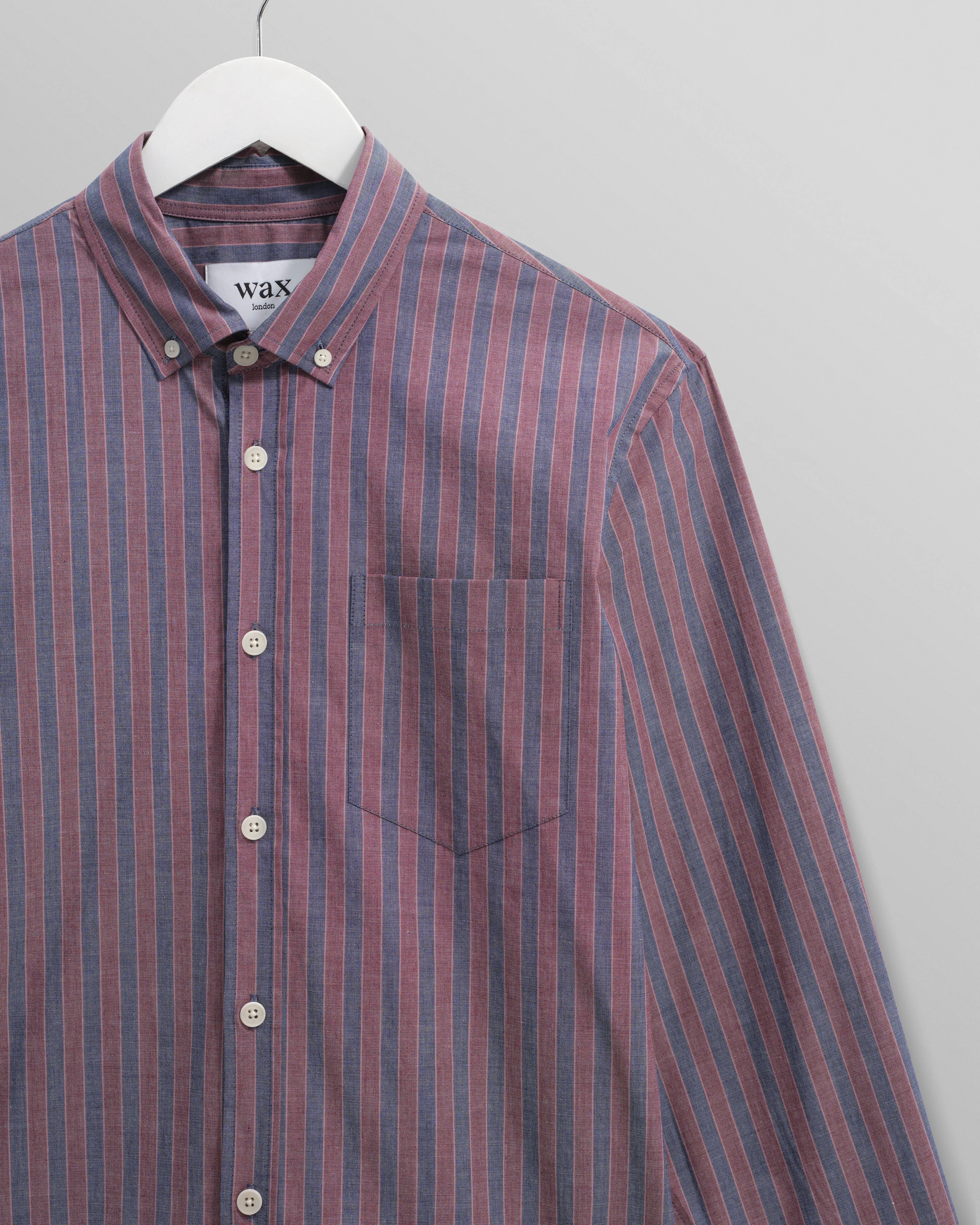 Abingdon - Blue And Burgundy Halo Stripe Shirt sold by Wax London product image thumbnail 2