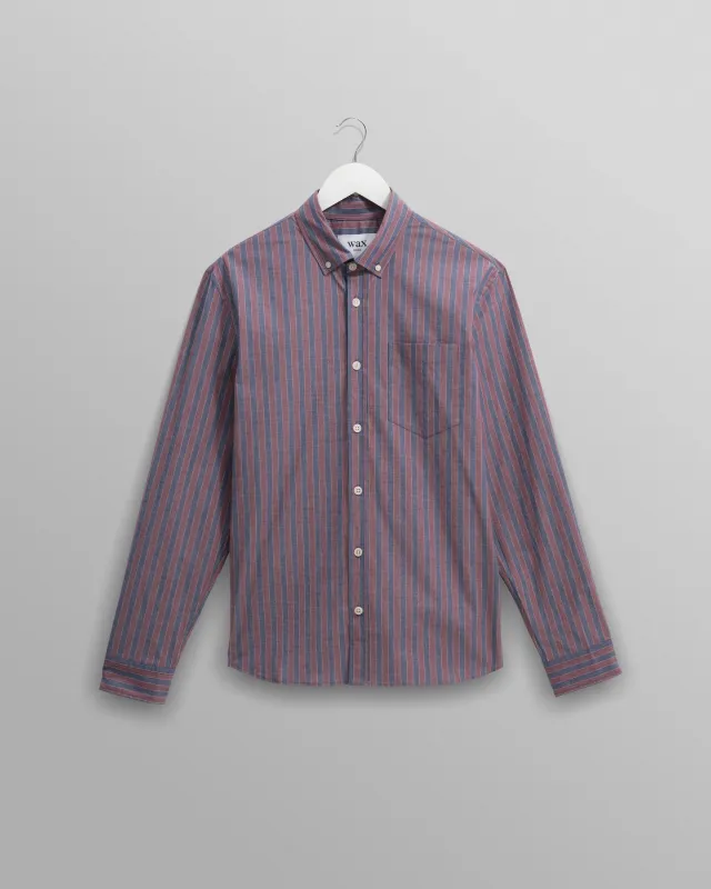 Abingdon - Blue And Burgundy Halo Stripe Shirt sold by Wax London