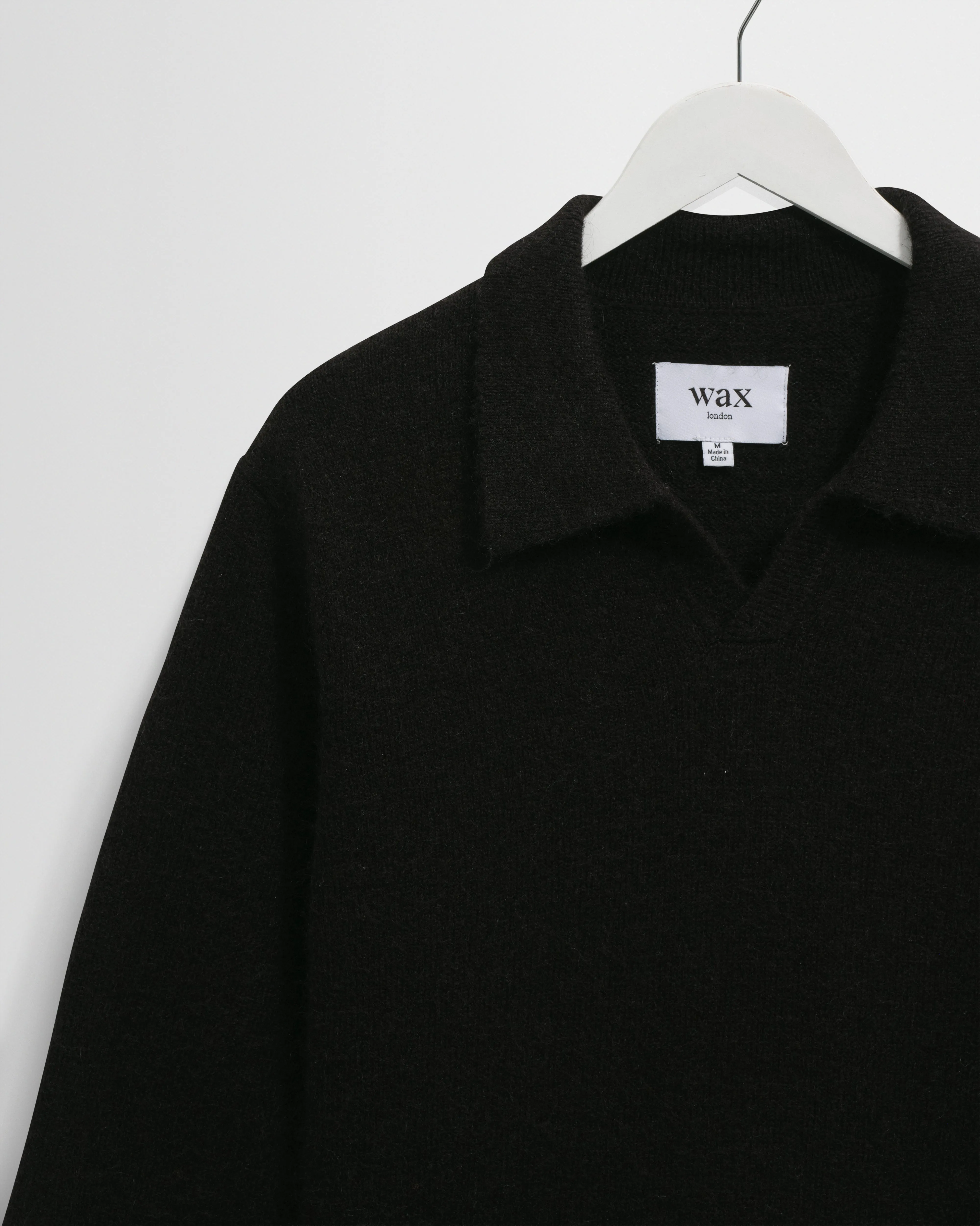 Carter - Black Open Collar Fluffy Wool Knit Polo sold by Wax London product image thumbnail 3