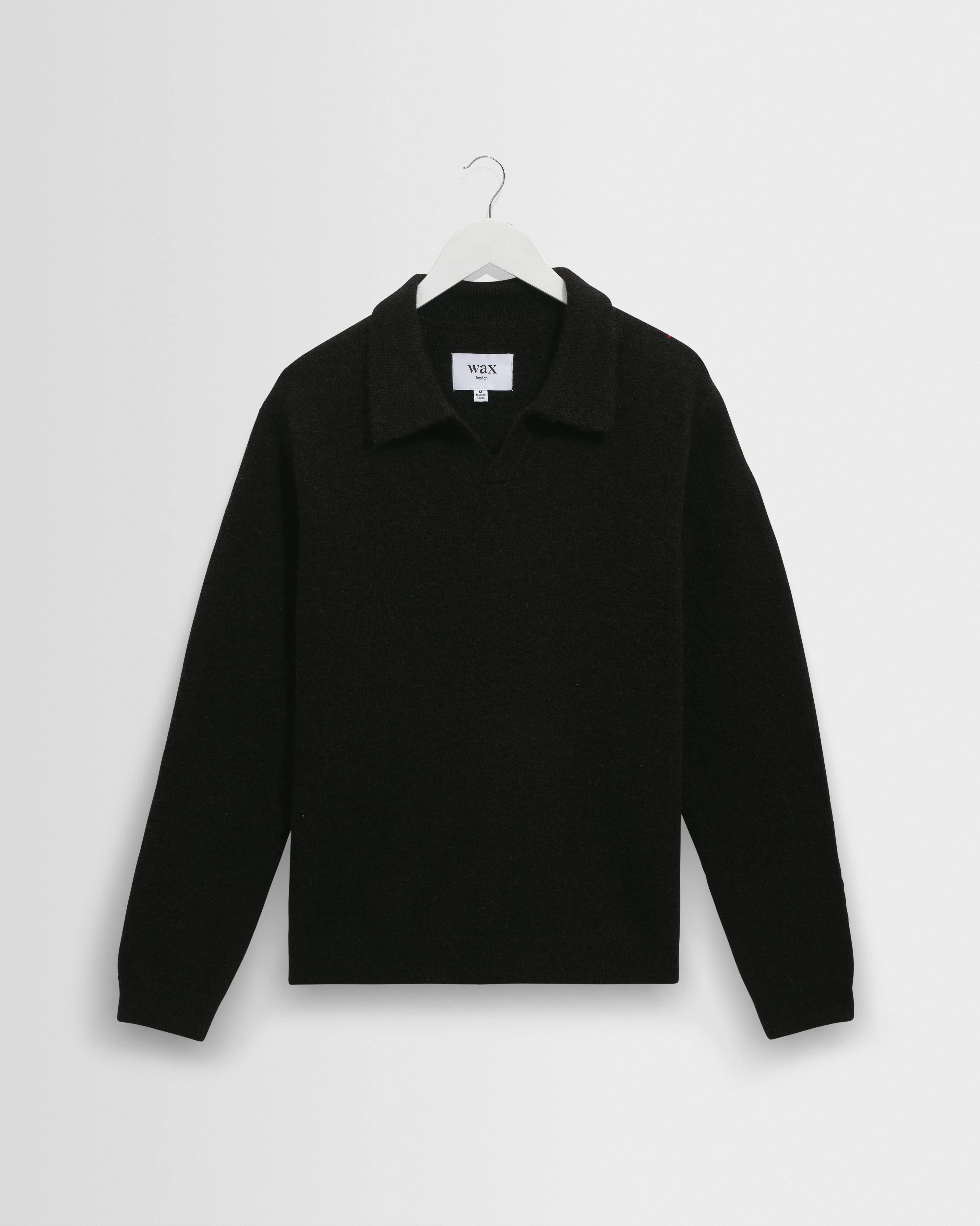 Carter - Black Open Collar Fluffy Wool Knit Polo sold by Wax London