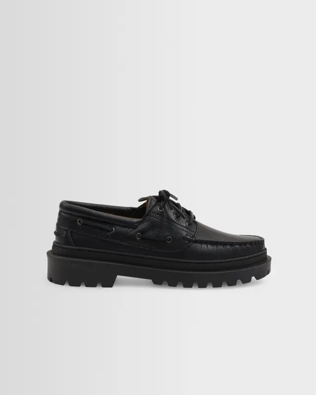 S.T. Valentin - Black Italian Leather Chunky Sole Boat Shoes made by Wax London