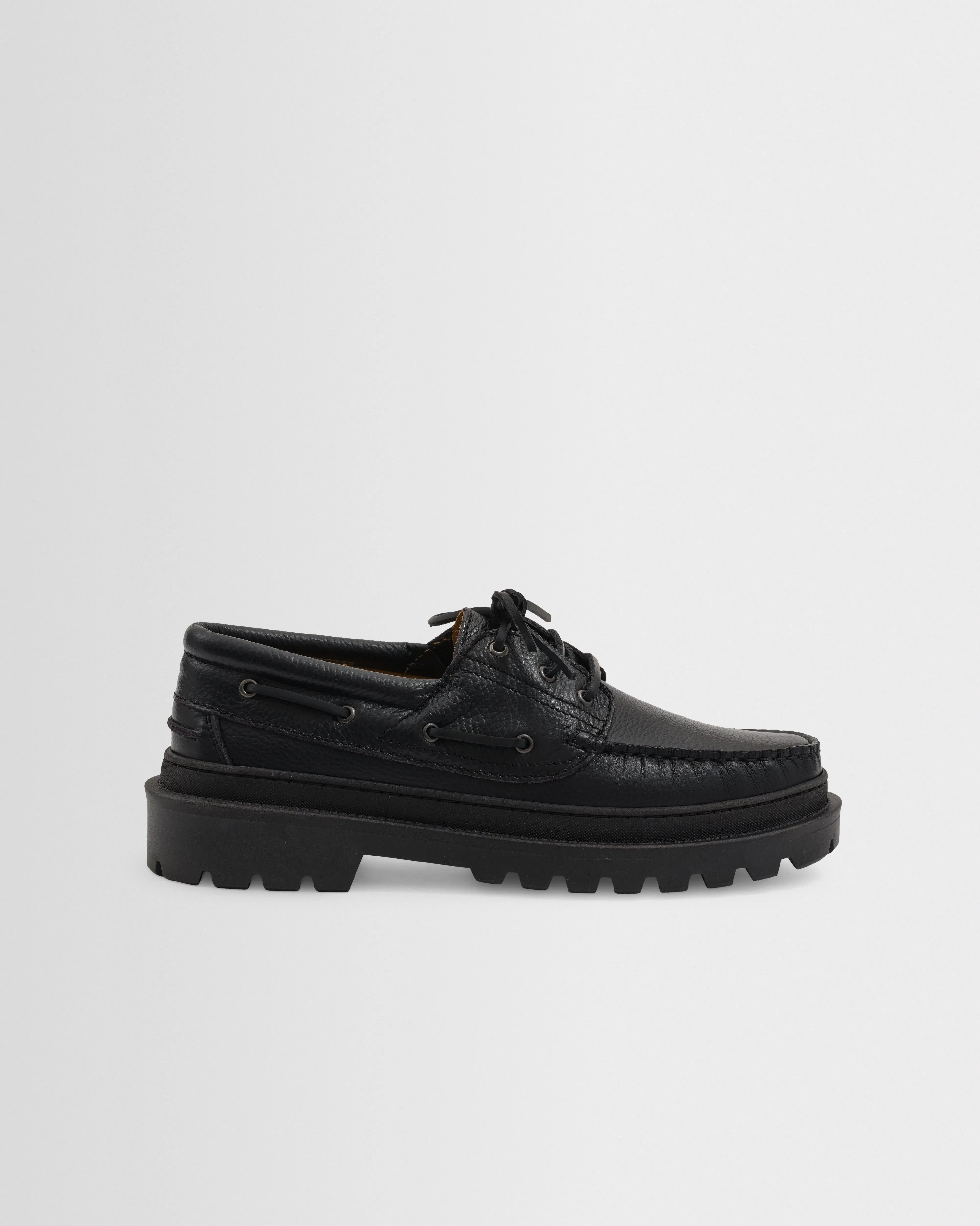 S.T. Valentin - Black Italian Leather Chunky Sole Boat Shoes sold by Wax London