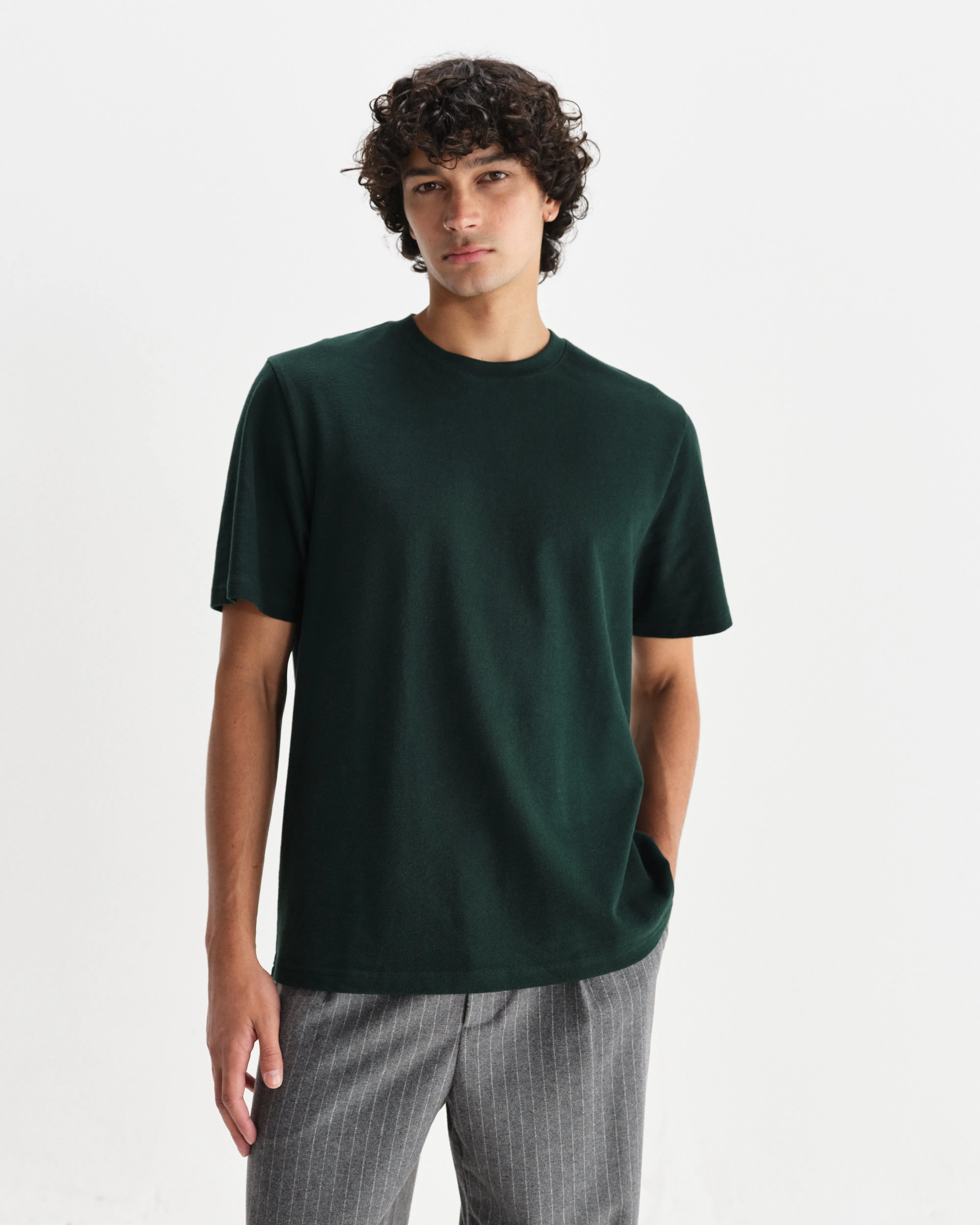 Dean - Bottle Green Textured Organic Cotton T-Shirt sold by Wax London product image thumbnail 2