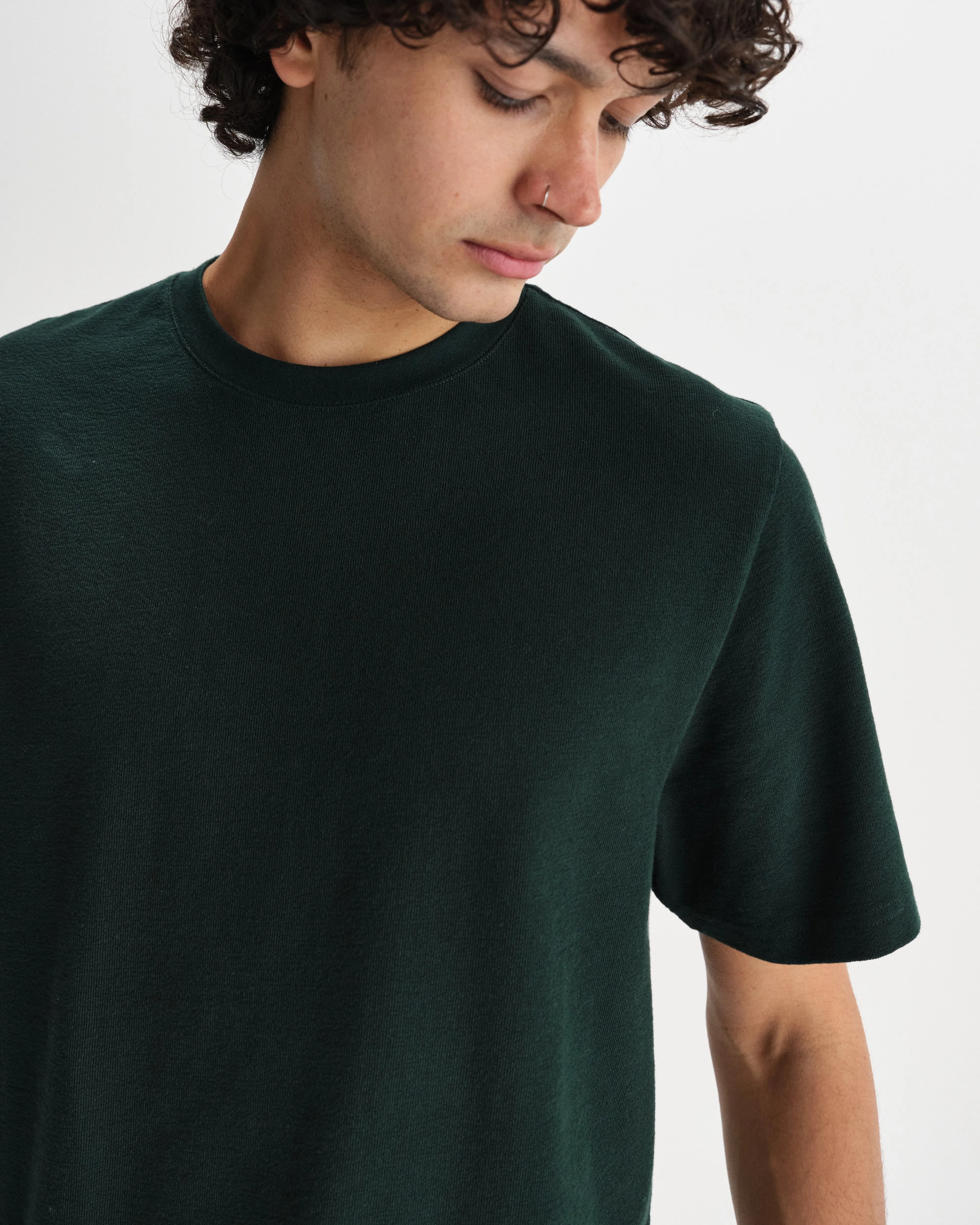 Dean - Bottle Green Textured Organic Cotton T-Shirt sold by Wax London product image thumbnail 3