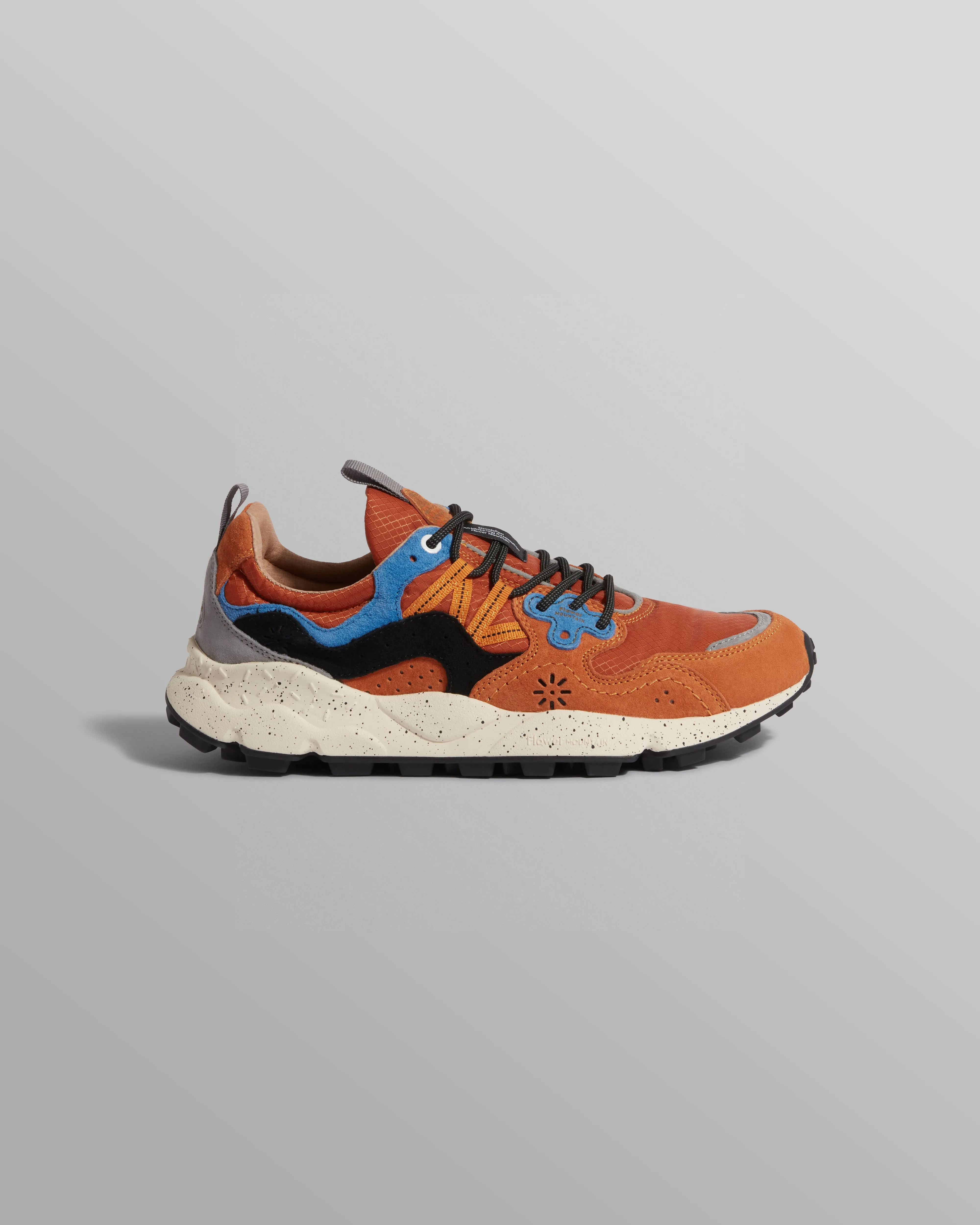 Flower Mountain YAMANO 3 - Warm Coral And Deep Blue Suede And Nylon Trainers sold by Wax London