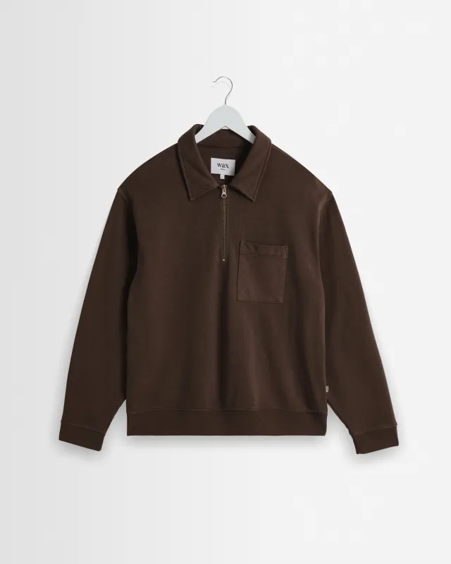 Reeve - Washed Brown Loopback Organic Cotton Collared Sweatshirt made by Wax London