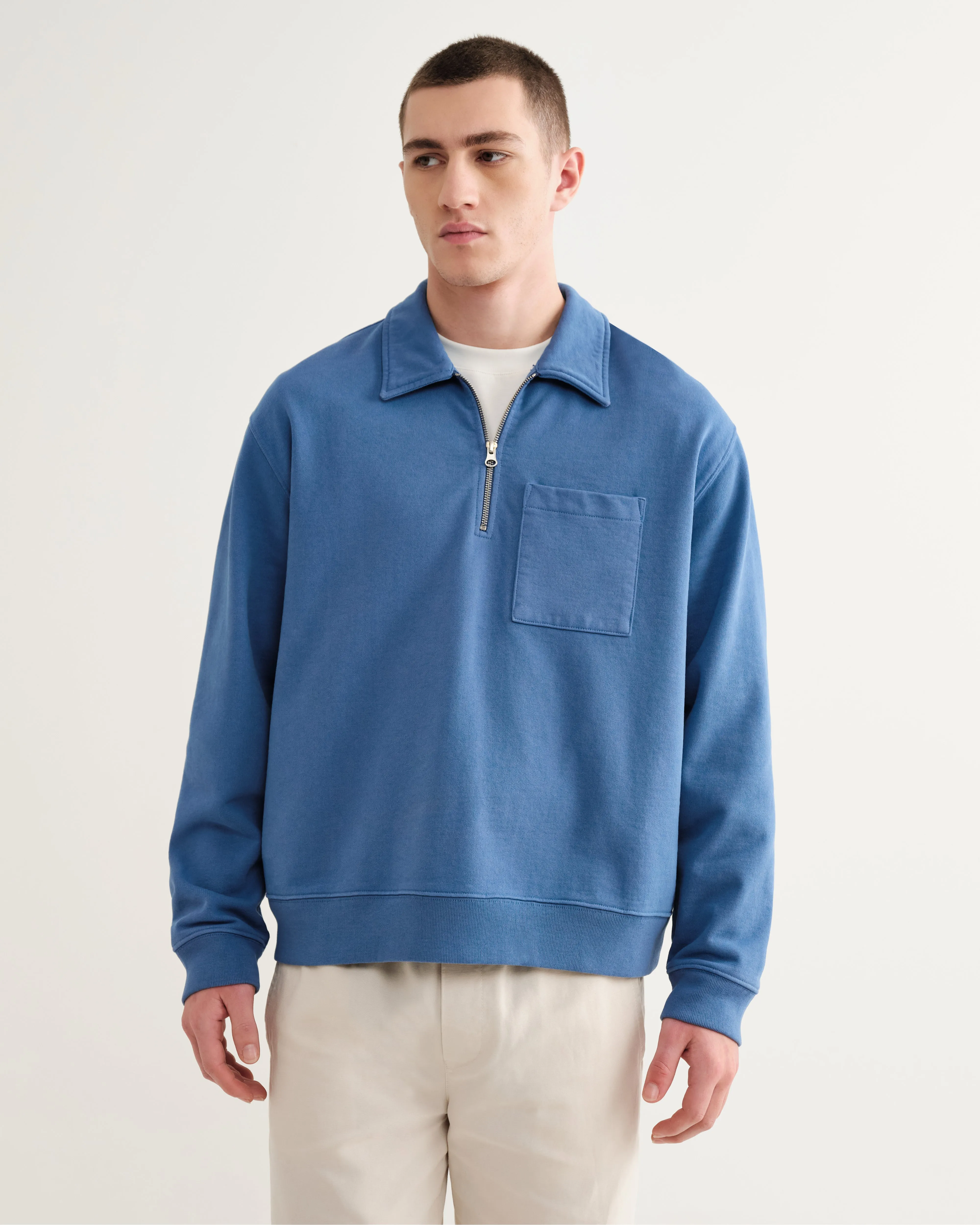 Reeve - French Blue Loopback Organic Cotton Collared Sweatshirt sold by Wax London product image thumbnail 2