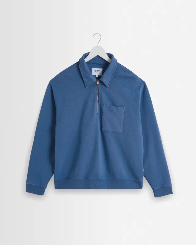 Reeve - French Blue Loopback Organic Cotton Collared Sweatshirt made by Wax London