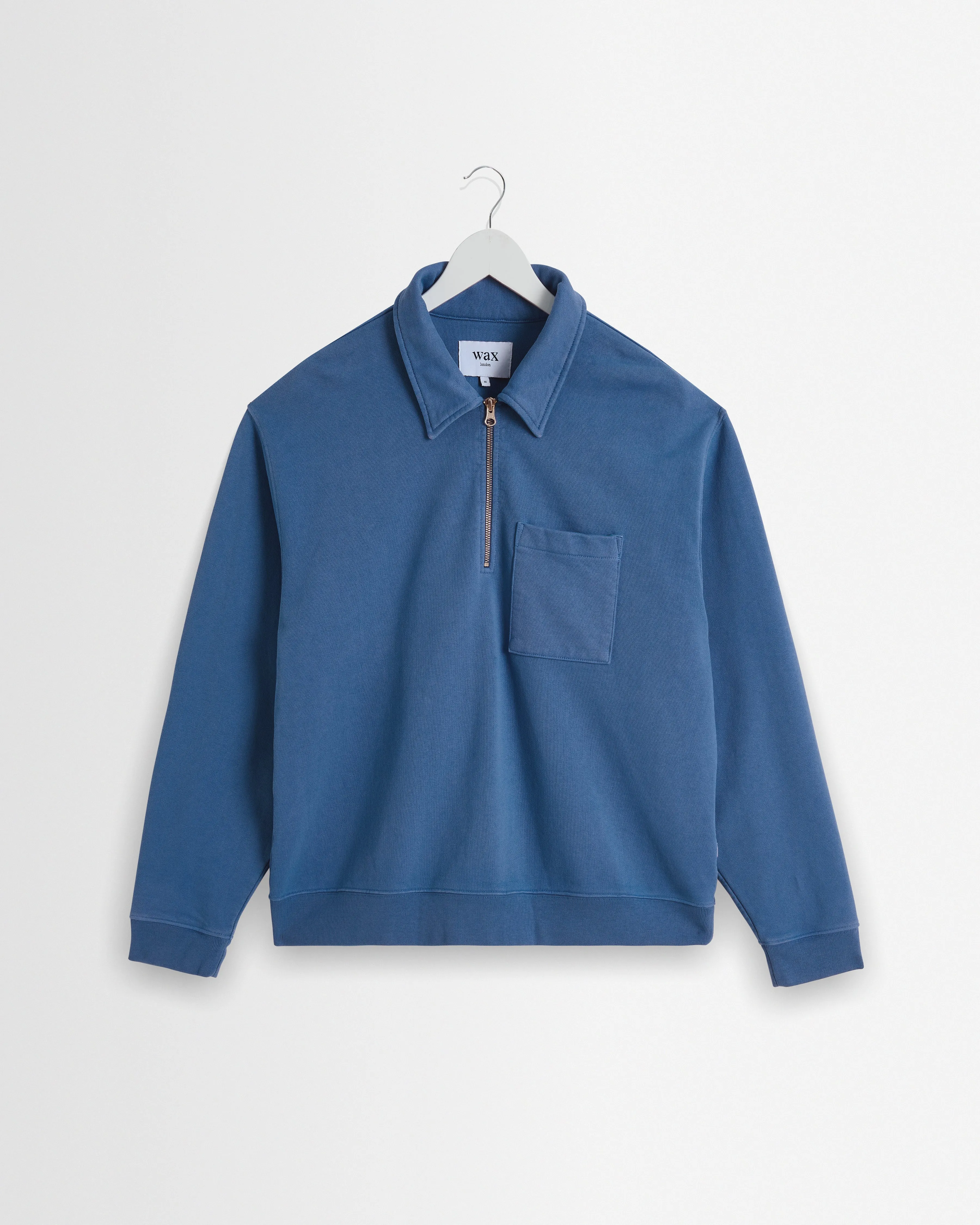 Reeve - French Blue Loopback Organic Cotton Collared Sweatshirt sold by Wax London