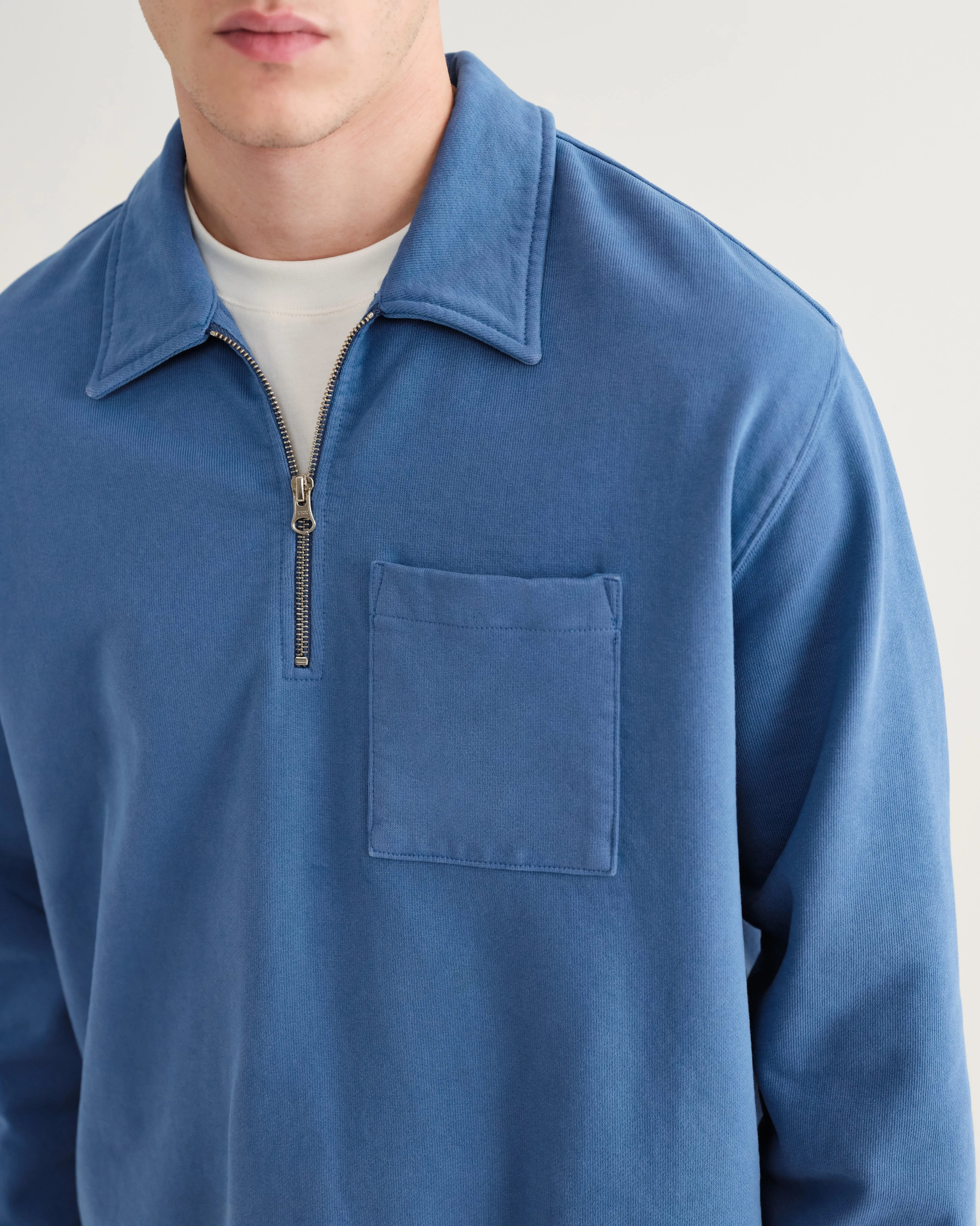 Reeve - French Blue Loopback Organic Cotton Collared Sweatshirt sold by Wax London product image thumbnail 3