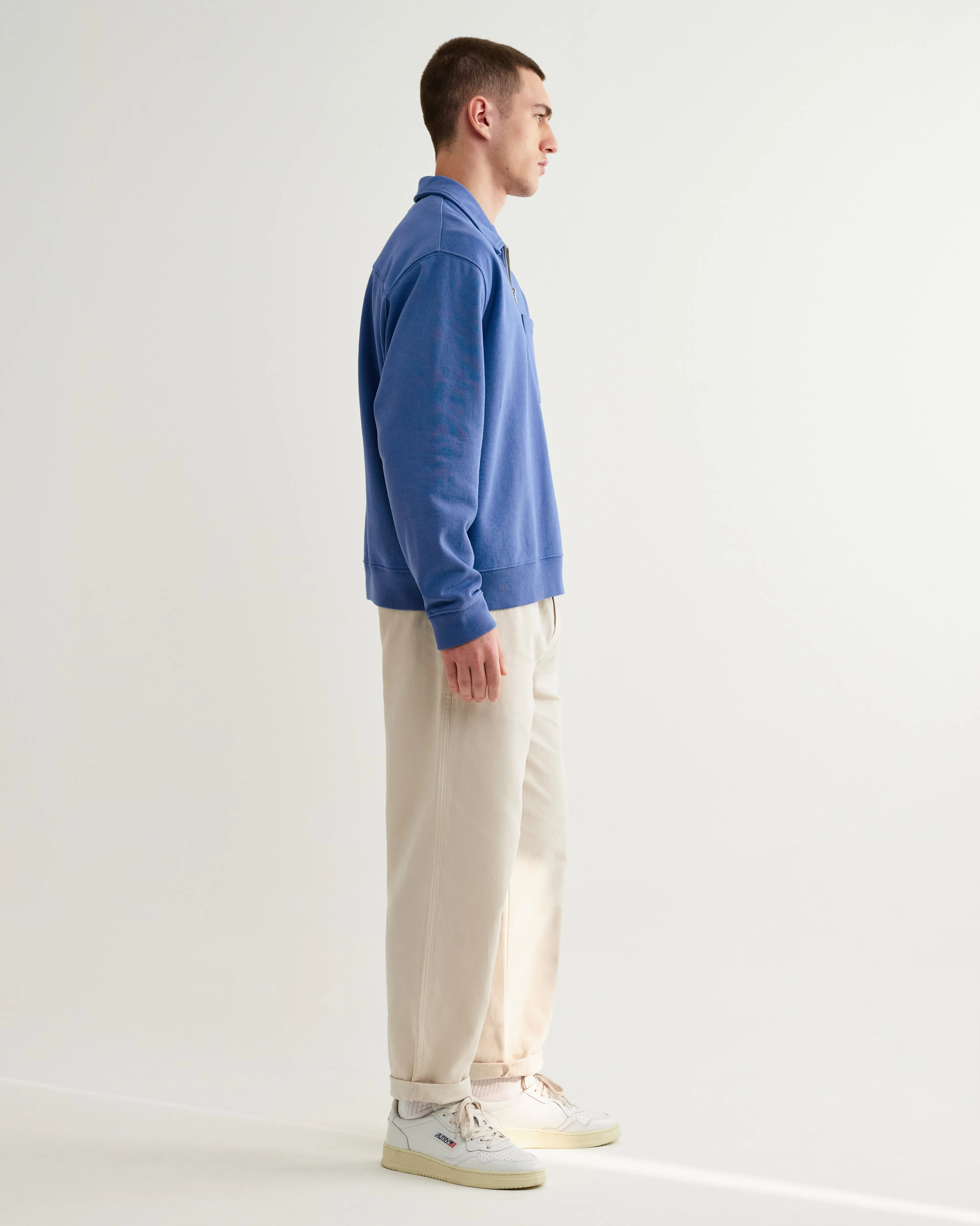 Reeve - French Blue Loopback Organic Cotton Collared Sweatshirt sold by Wax London product image thumbnail 5