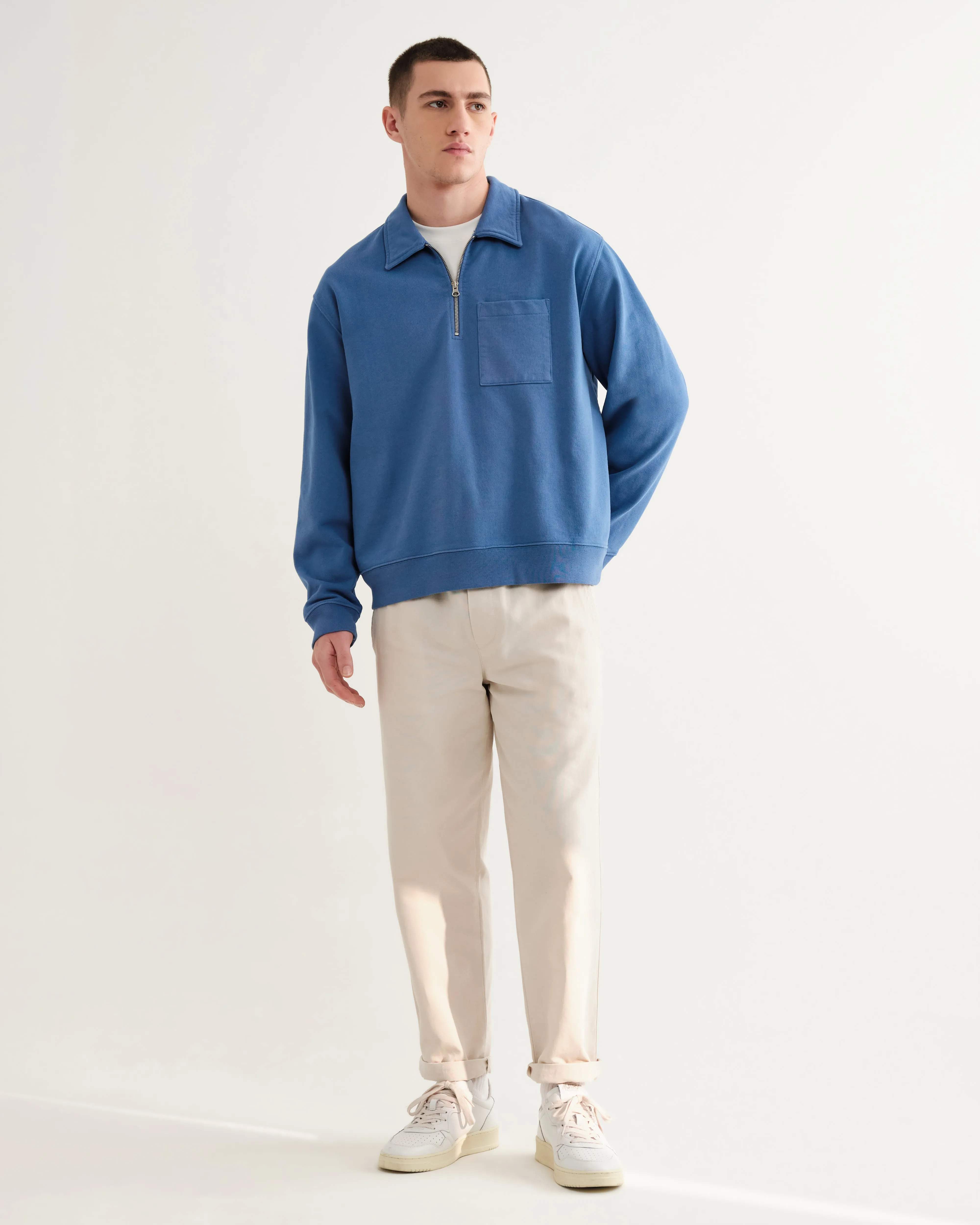 Reeve - French Blue Loopback Organic Cotton Collared Sweatshirt sold by Wax London product image thumbnail 4