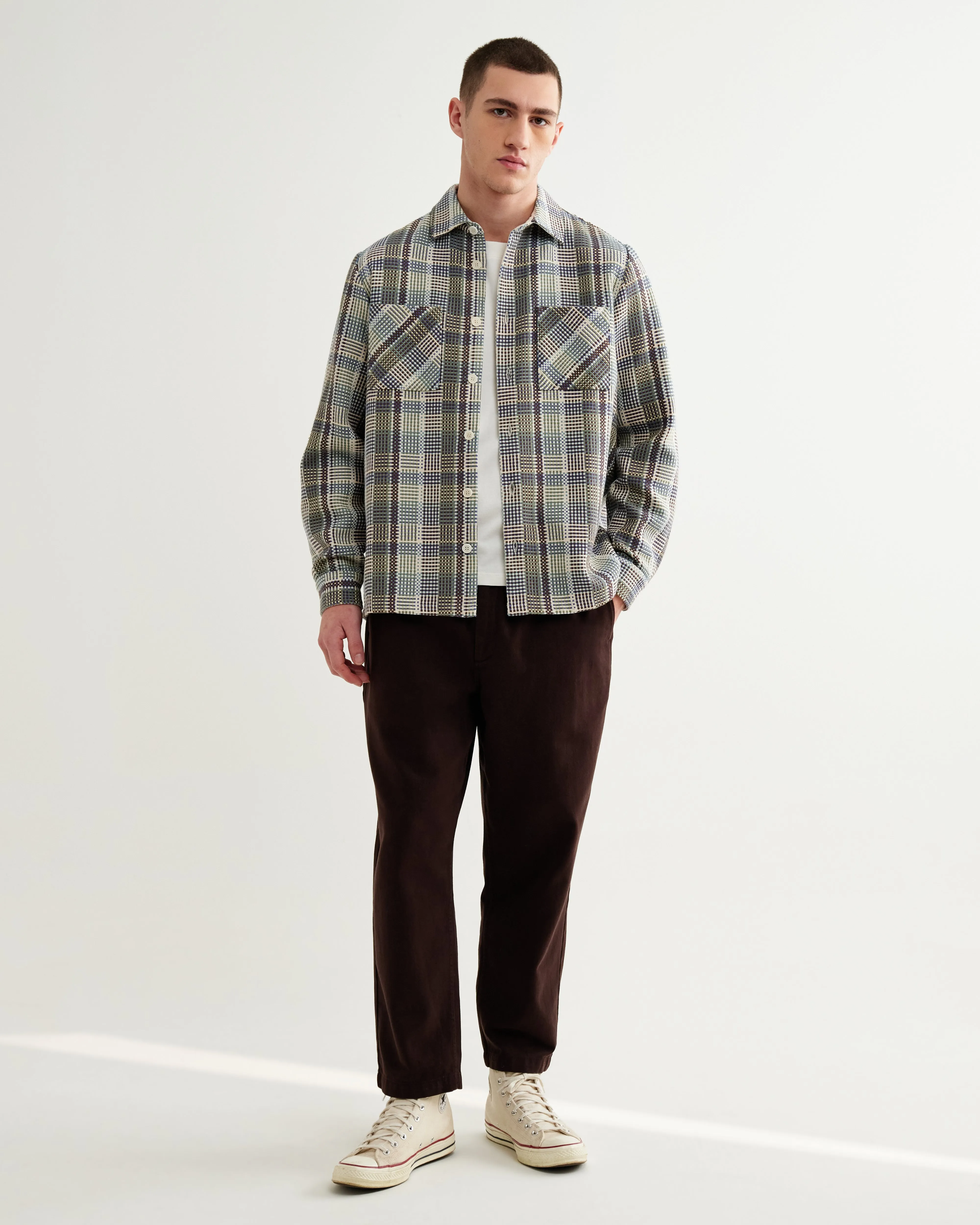Whiting - Blue And Green Basket Weave Overshirt sold by Wax London product image thumbnail 3