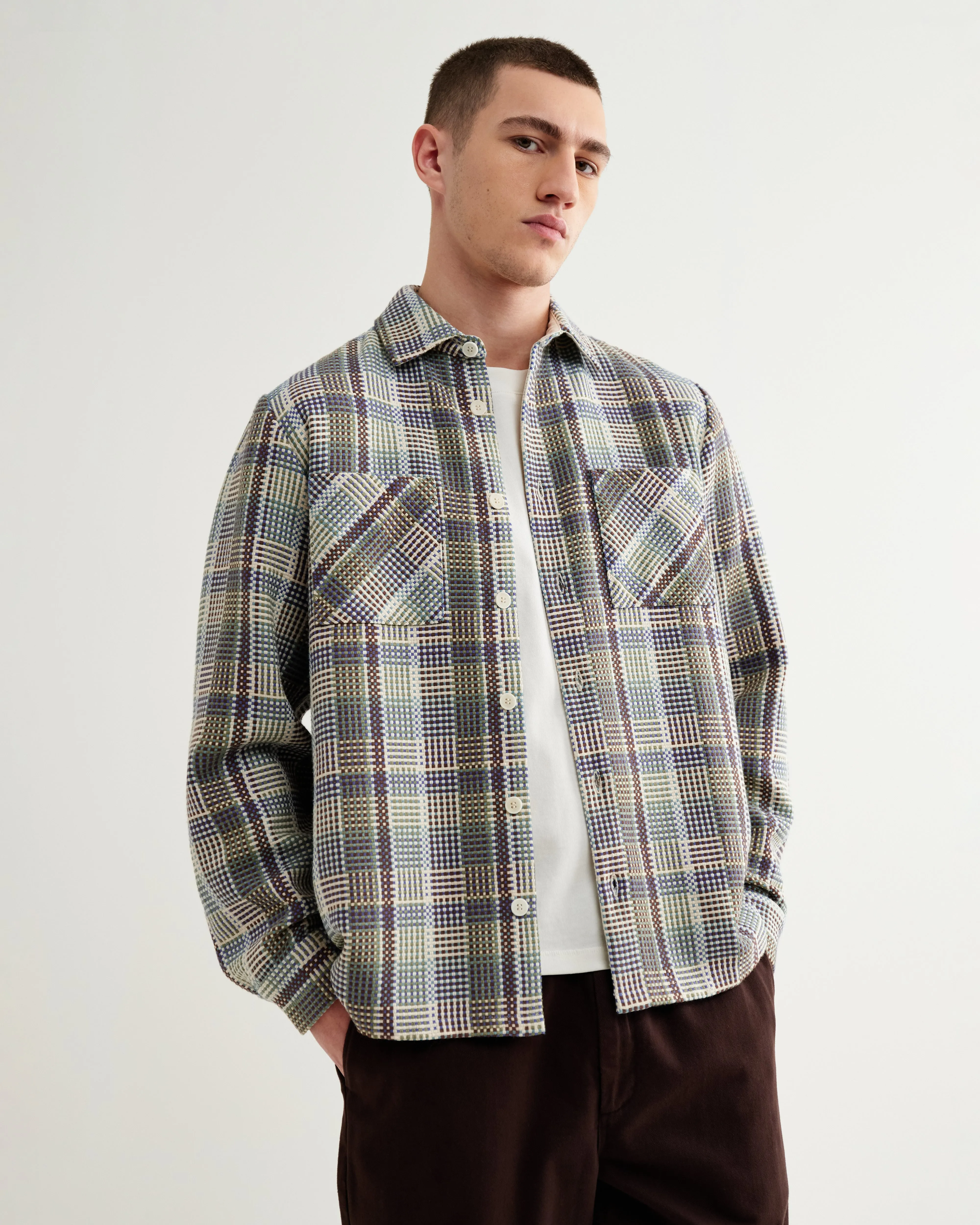 Whiting - Blue And Green Basket Weave Overshirt sold by Wax London product image thumbnail 2