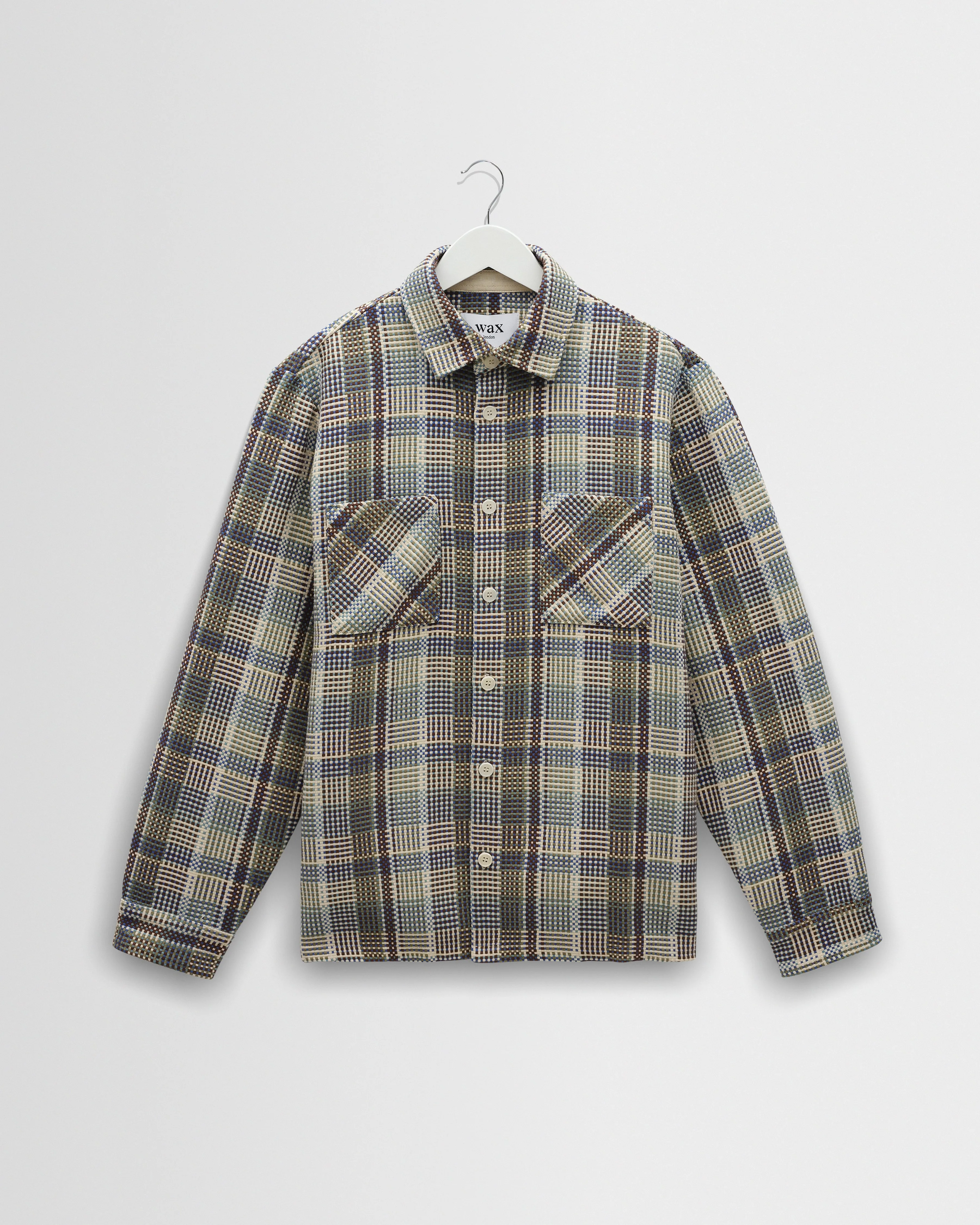 Whiting - Blue And Green Basket Weave Overshirt sold by Wax London