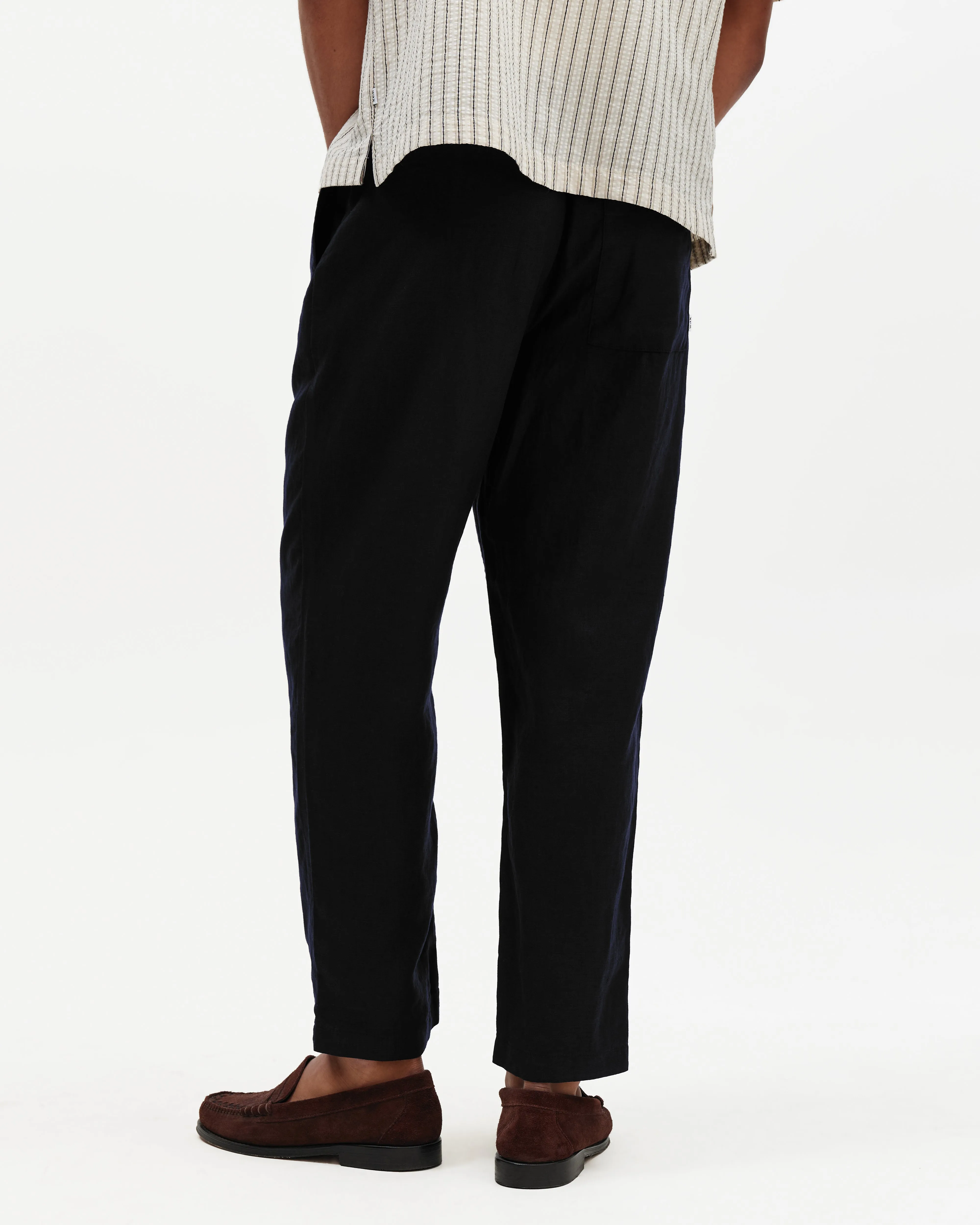 Kurt - Black Washed Linen Relaxed Fit Trousers sold by Wax London product image thumbnail 5