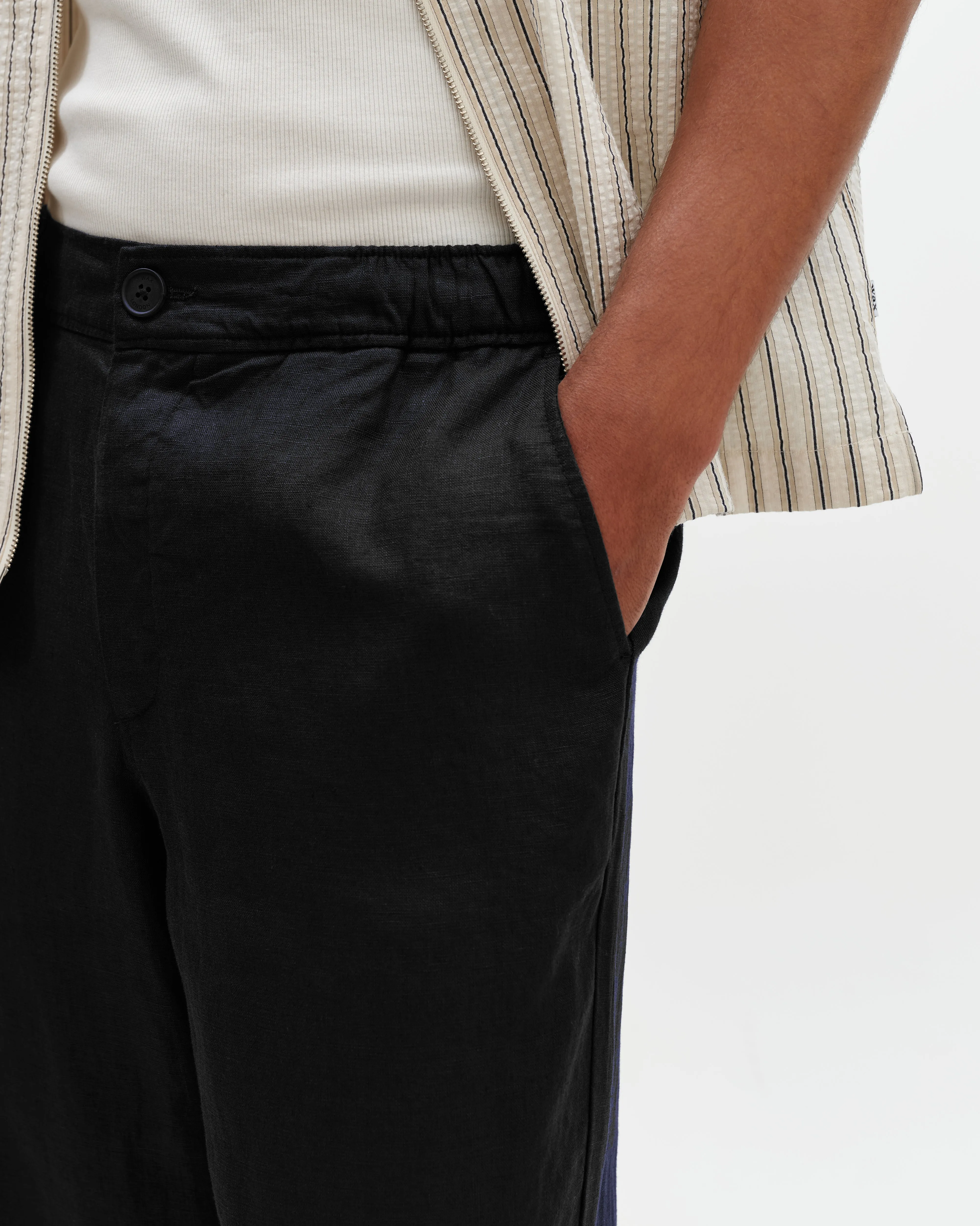 Kurt - Black Washed Linen Relaxed Fit Trousers sold by Wax London product image thumbnail 3