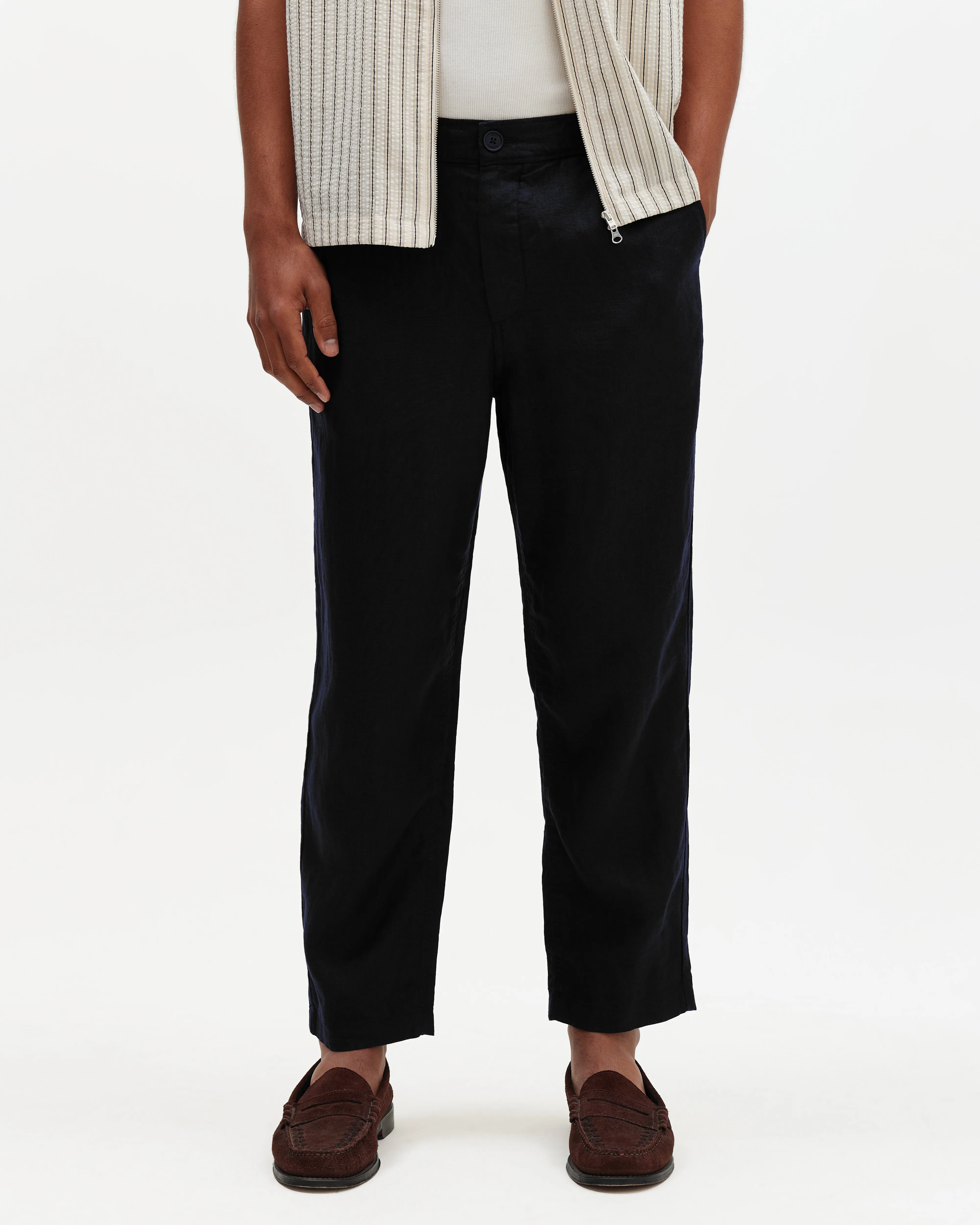 Kurt - Black Washed Linen Relaxed Fit Trousers sold by Wax London product image thumbnail 2