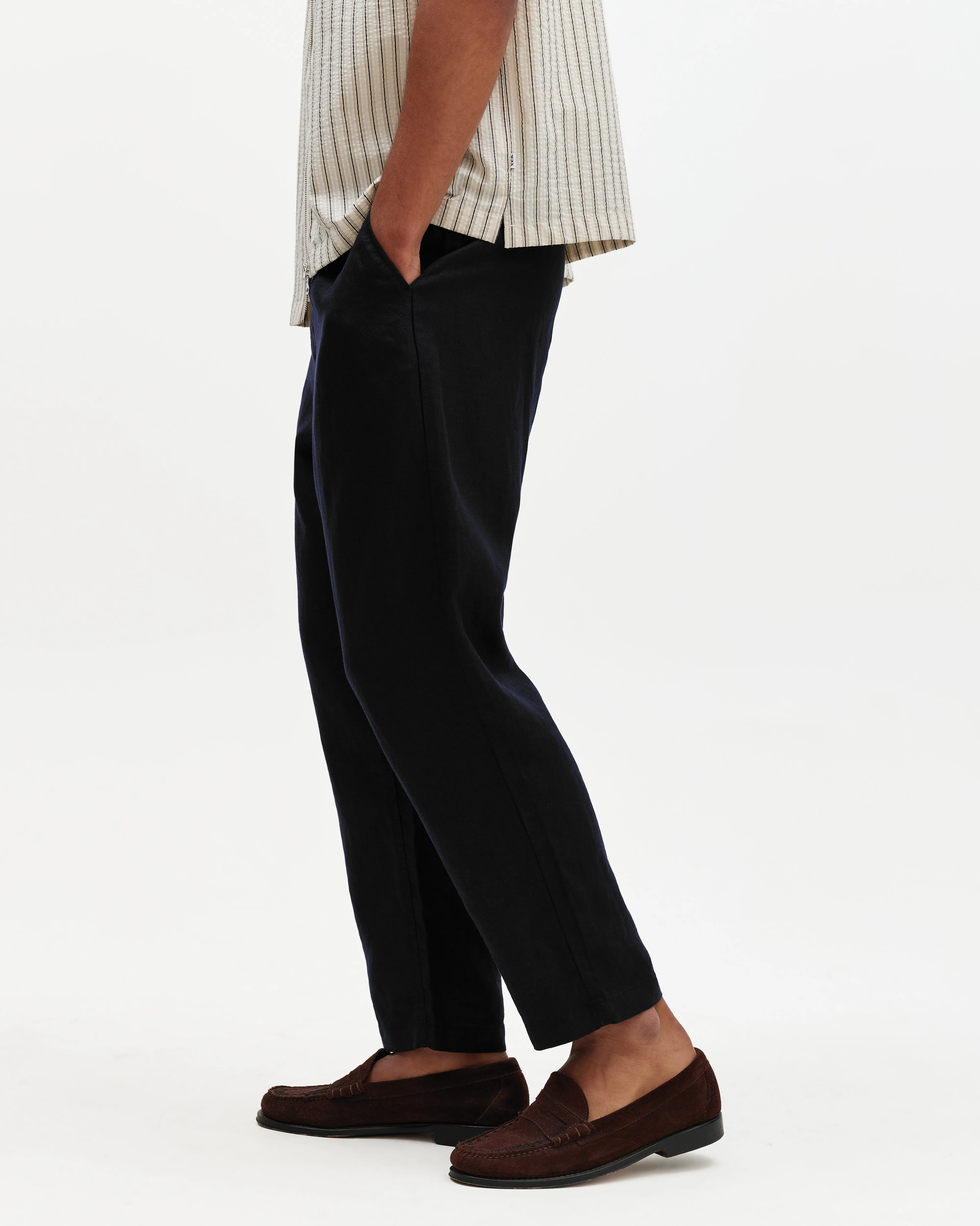 Kurt - Black Washed Linen Relaxed Fit Trousers sold by Wax London product image thumbnail 4