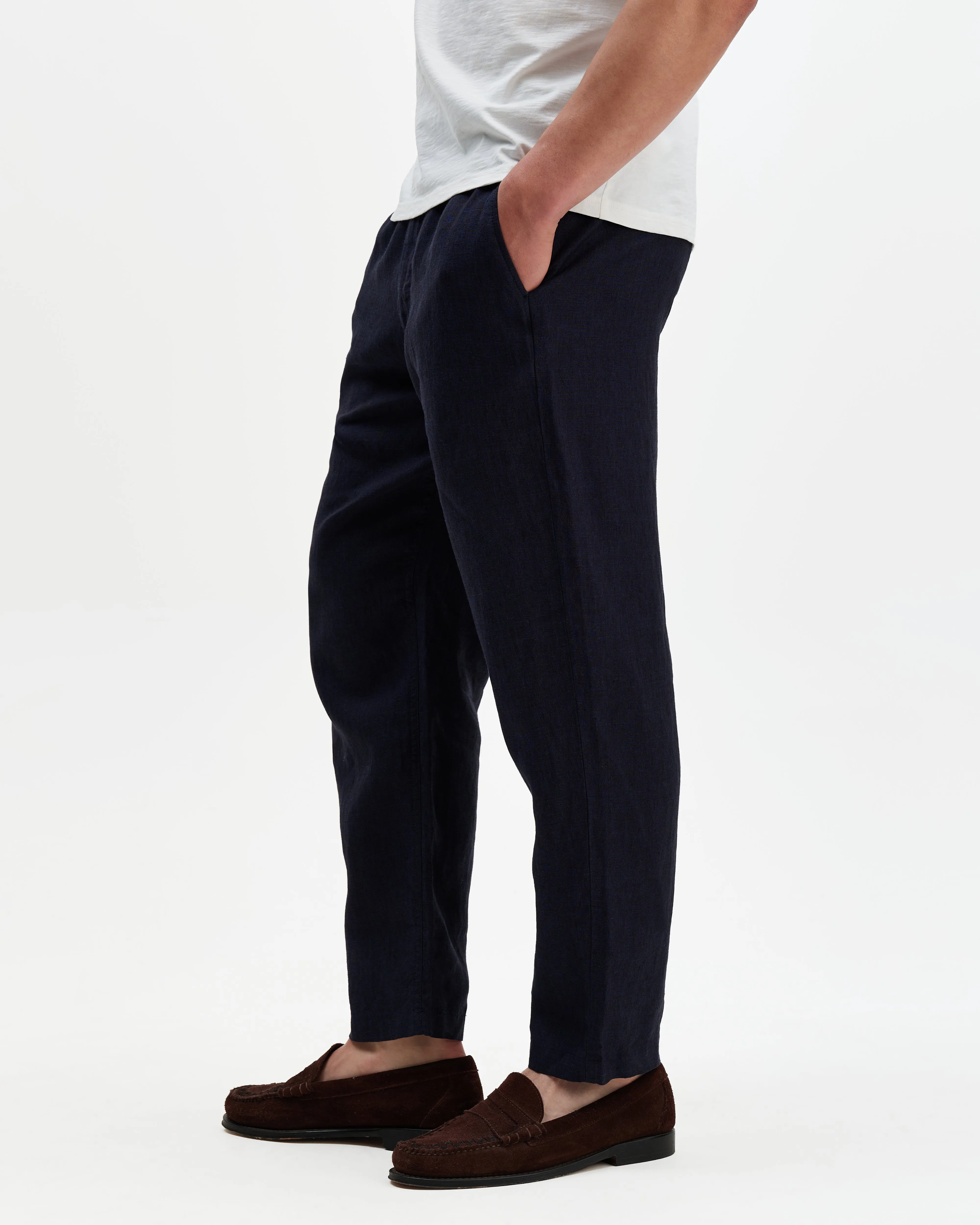 Kurt - Navy Washed Linen Relaxed Fit Trousers sold by Wax London product image thumbnail 4