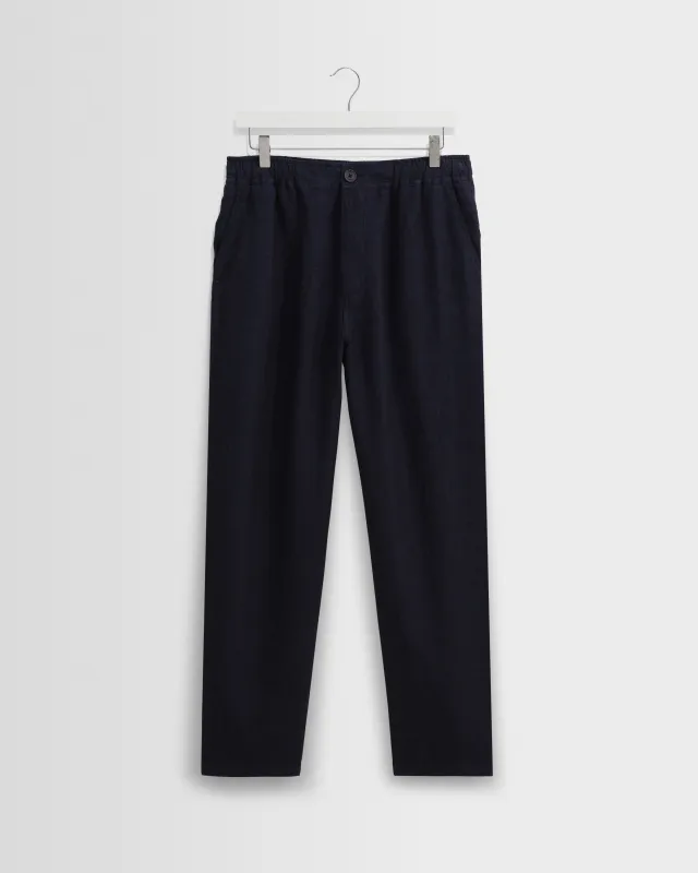 Kurt - Navy Washed Linen Relaxed Fit Trousers made by Wax London