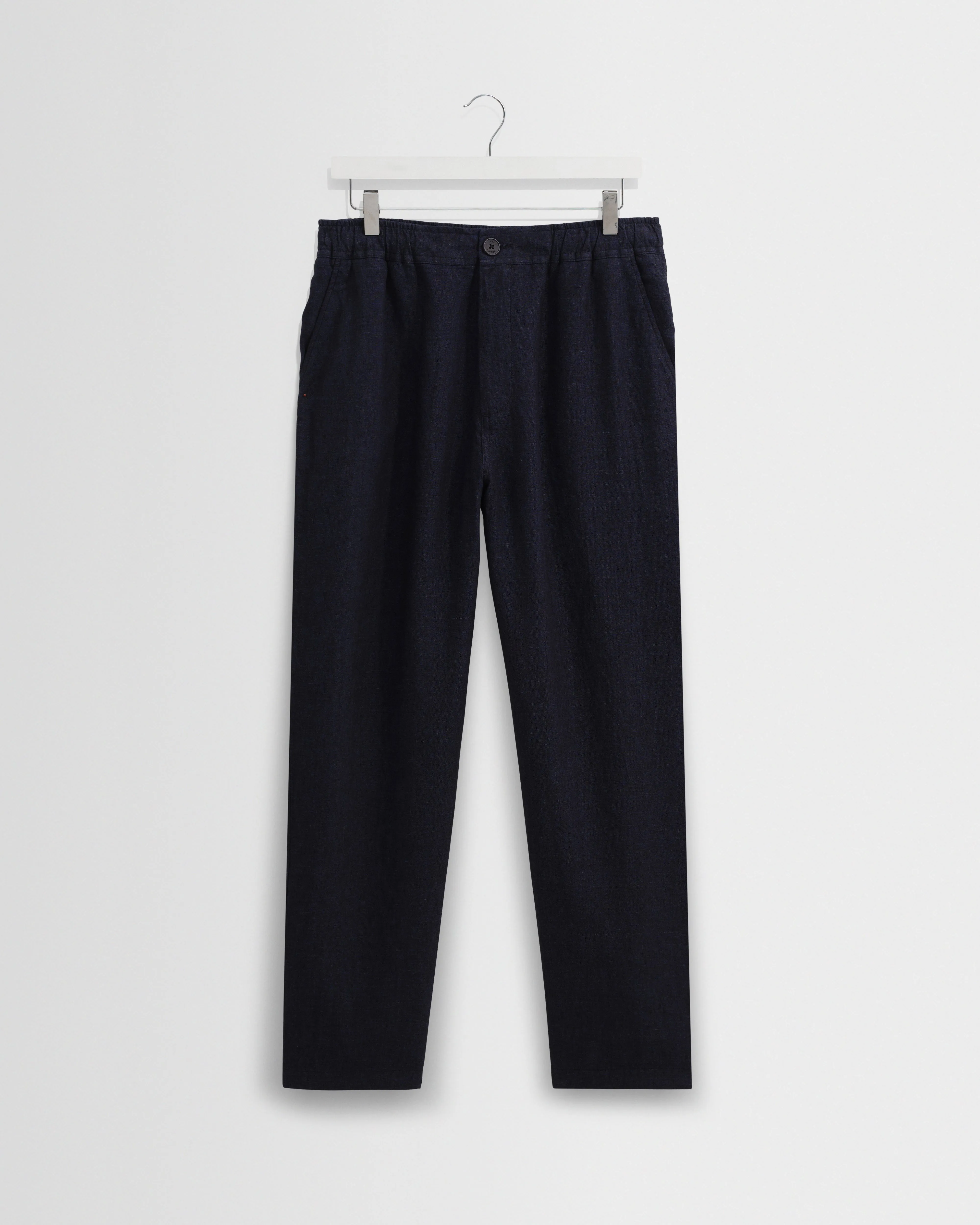 Kurt - Navy Washed Linen Relaxed Fit Trousers sold by Wax London