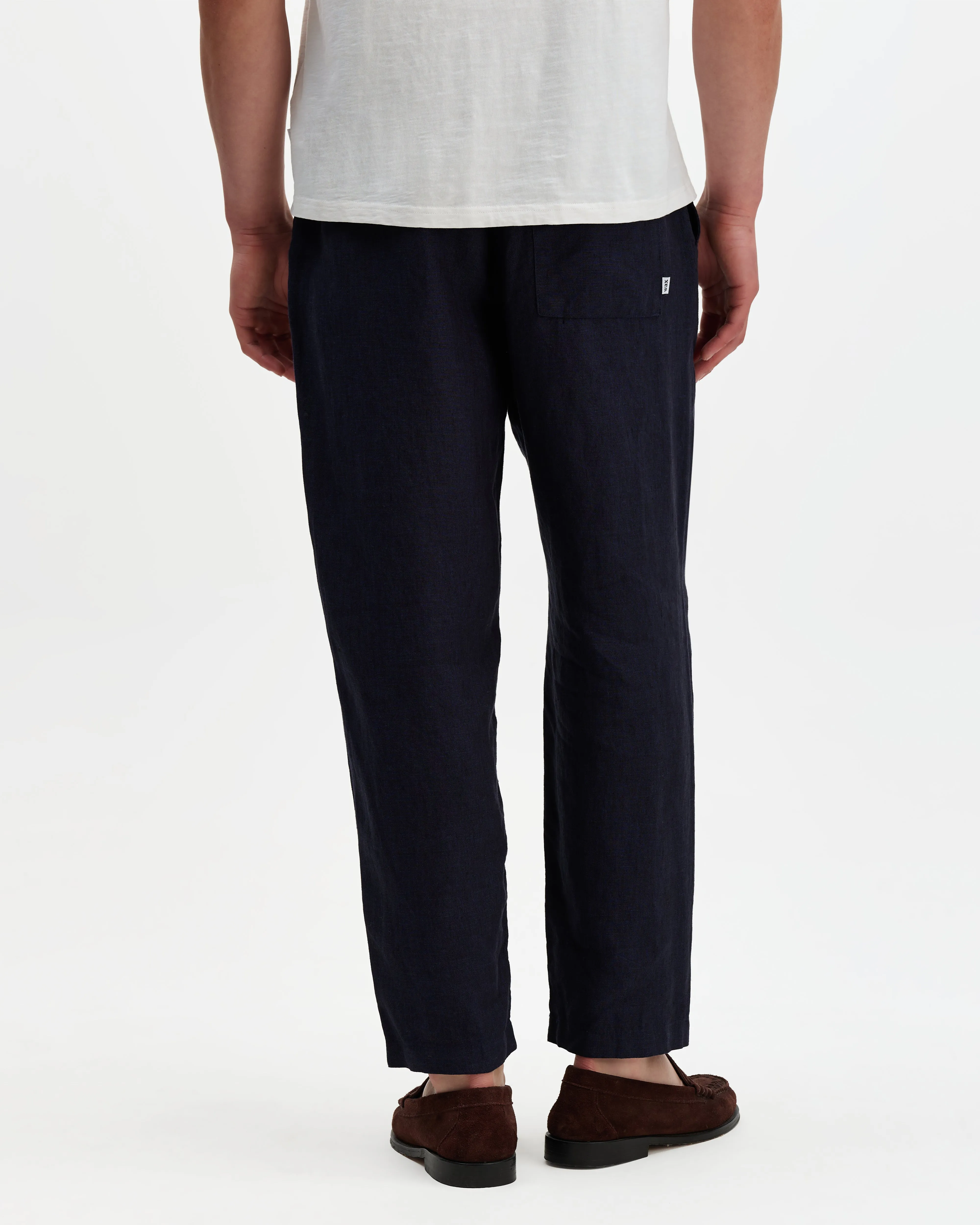Kurt - Navy Washed Linen Relaxed Fit Trousers sold by Wax London product image thumbnail 5