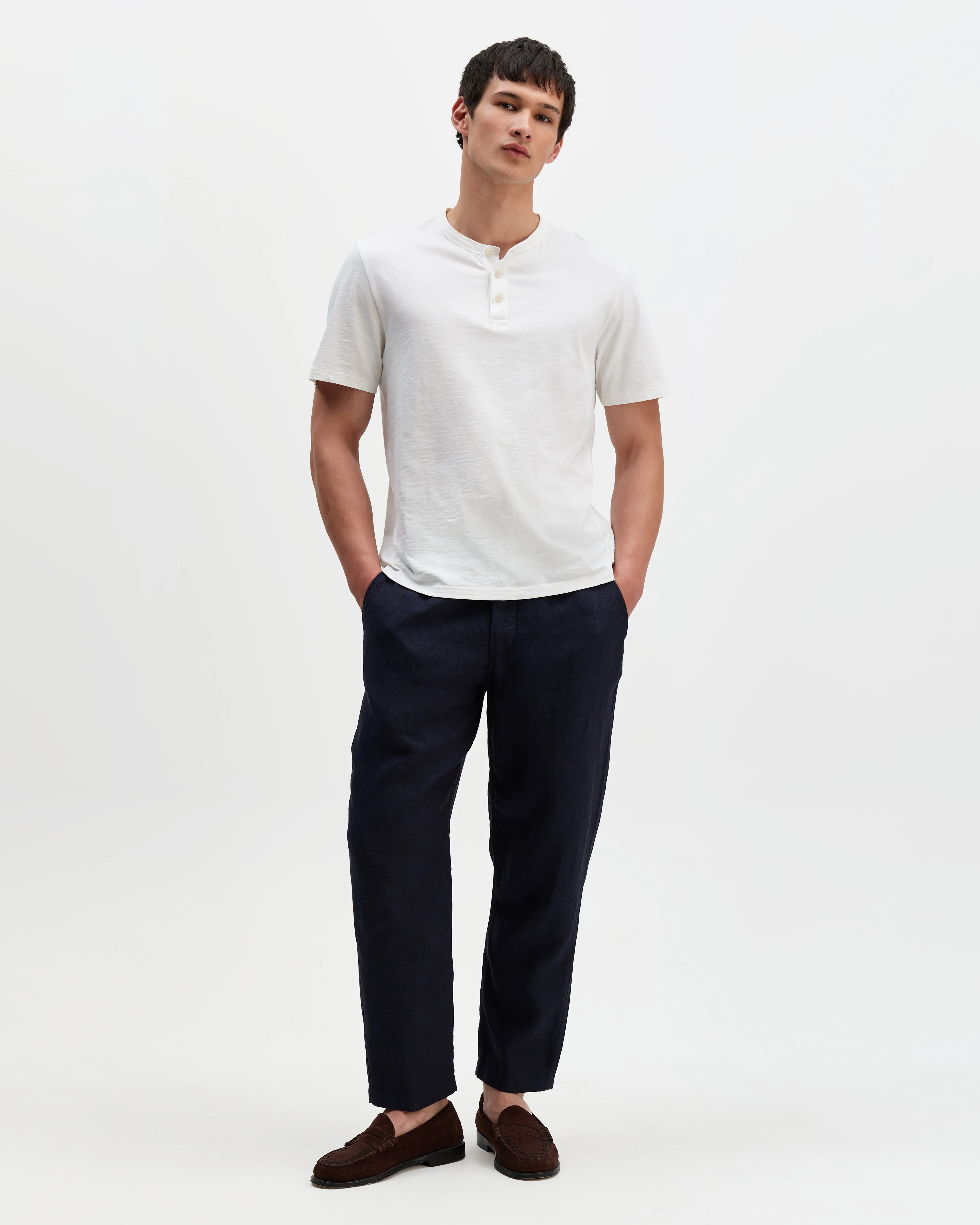 Kurt - Navy Washed Linen Relaxed Fit Trousers sold by Wax London product image thumbnail 3
