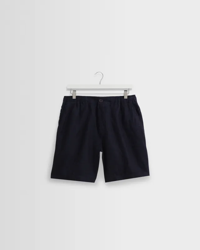 Kurt - Navy Washed Linen Shorts made by Wax London