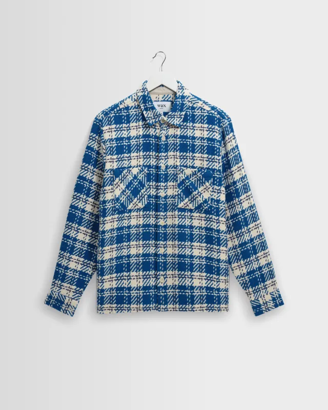 Whiting - Blue And Ecru Oran Check Overshirt made by Wax London