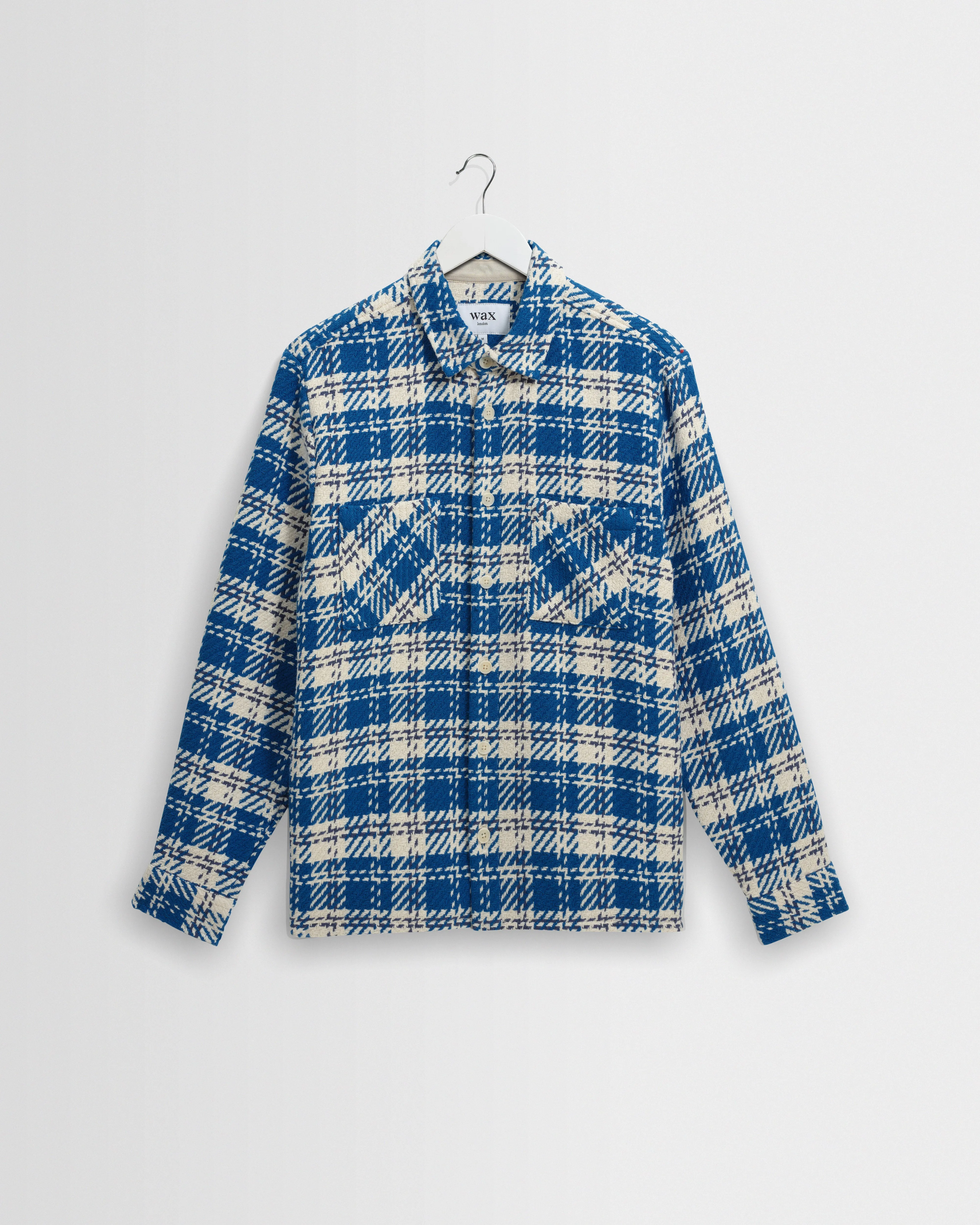 Whiting - Blue And Ecru Oran Check Overshirt sold by Wax London