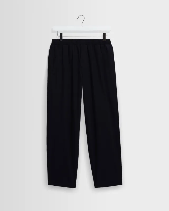 Tyne - Navy Cotton Poplin Loose Fit Trousers made by Wax London
