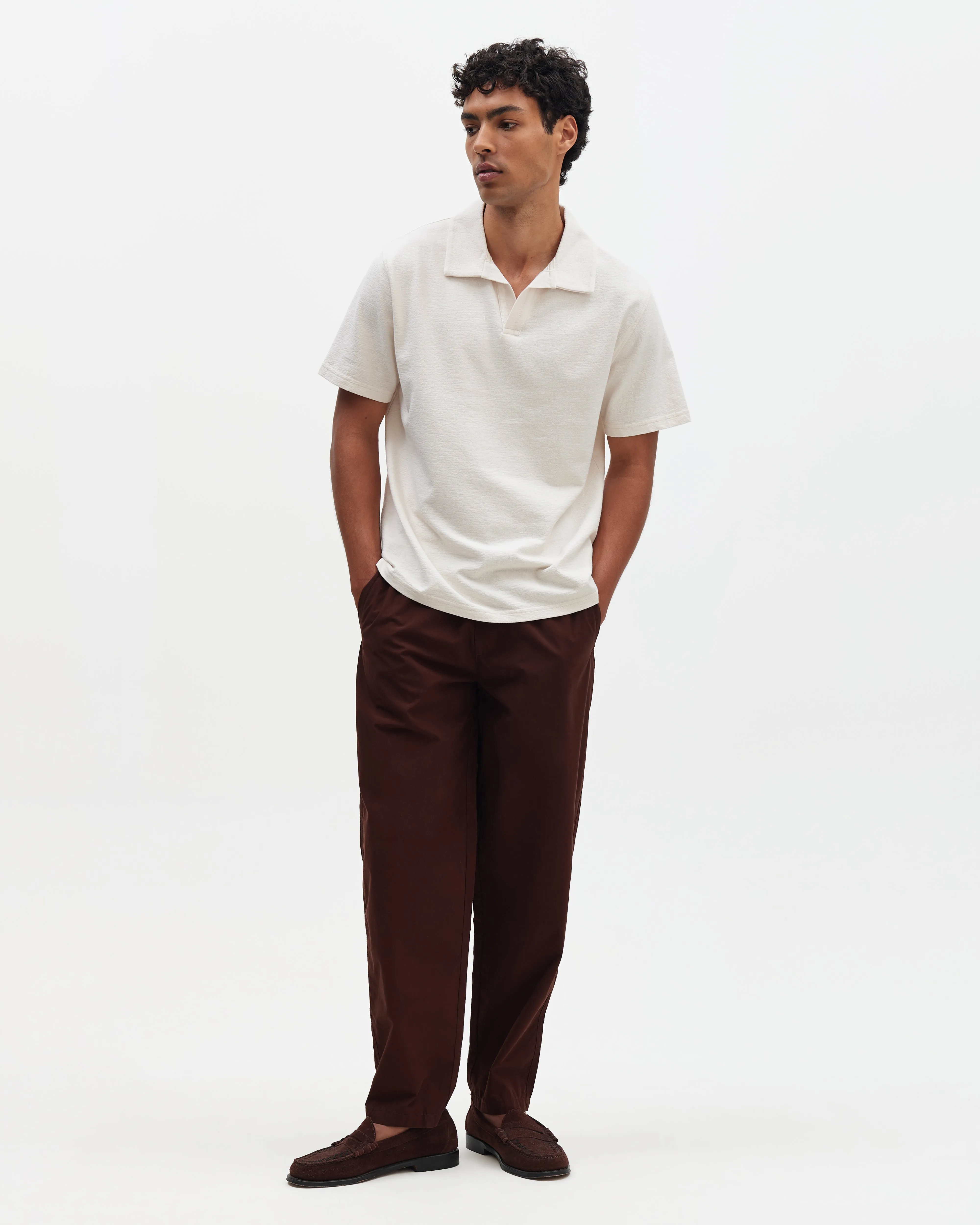 Tyne - Dark Brown Cotton Poplin Loose Fit Trousers sold by Wax London product image thumbnail 3