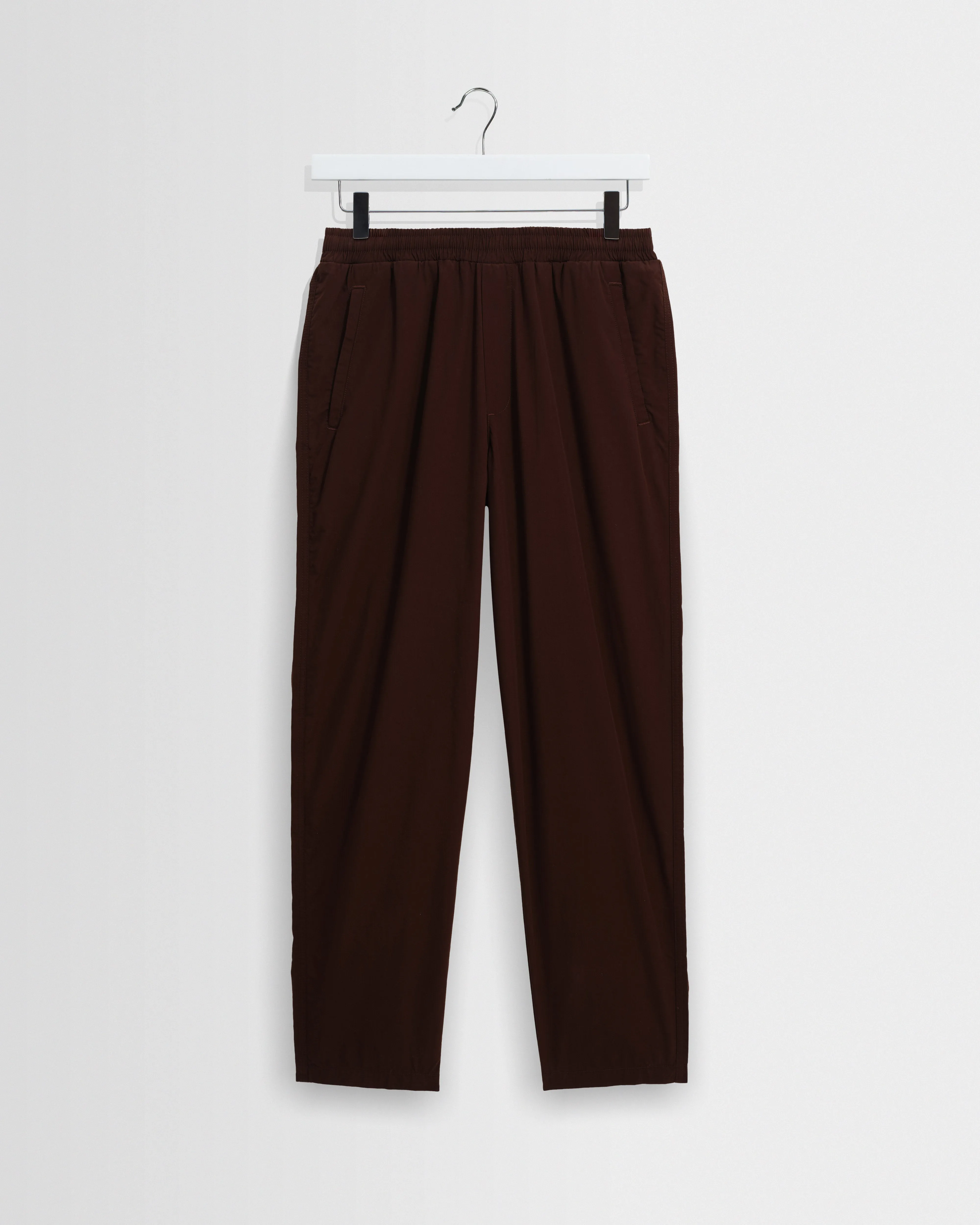 Tyne - Dark Brown Cotton Poplin Loose Fit Trousers sold by Wax London