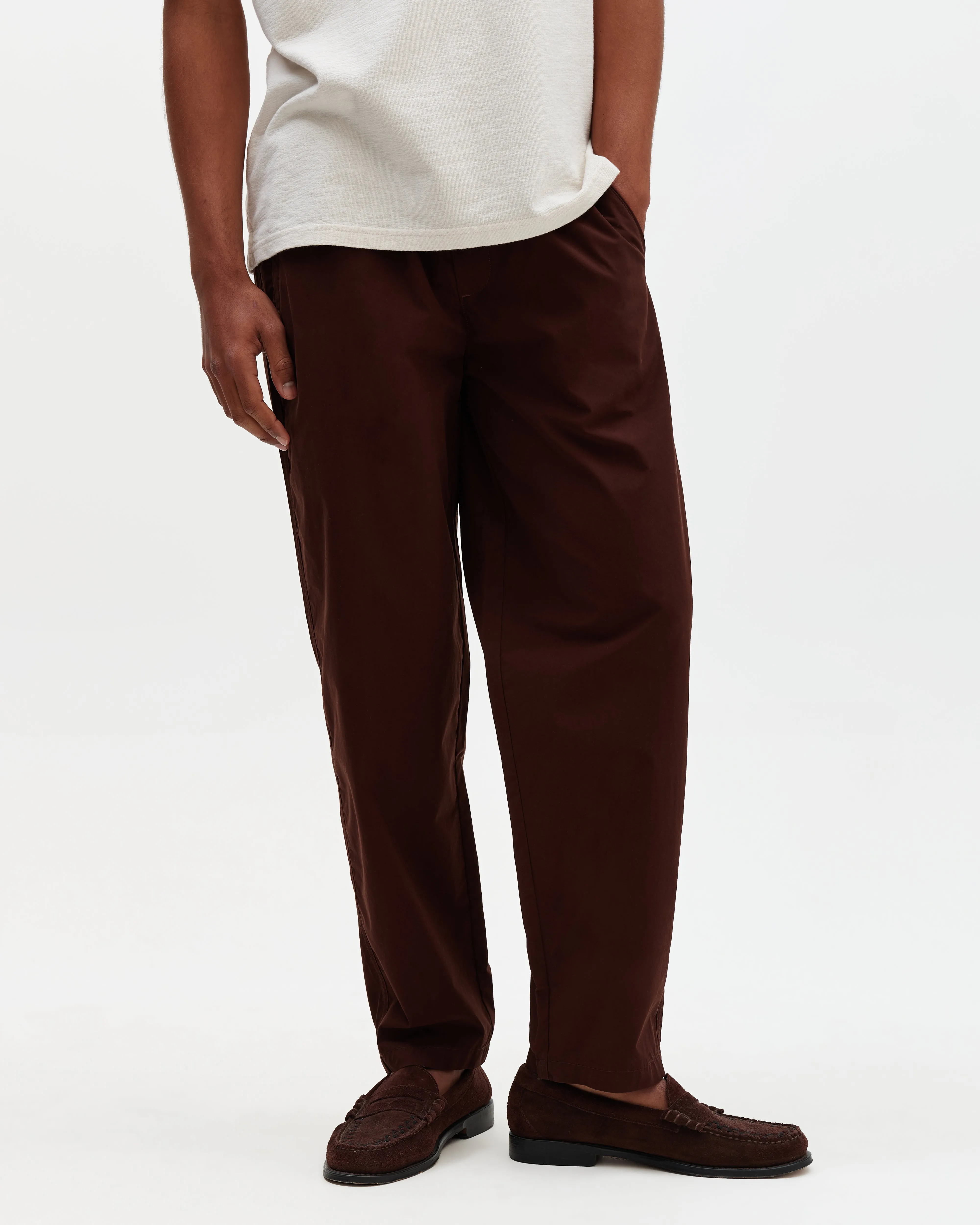 Tyne - Dark Brown Cotton Poplin Loose Fit Trousers sold by Wax London product image thumbnail 2