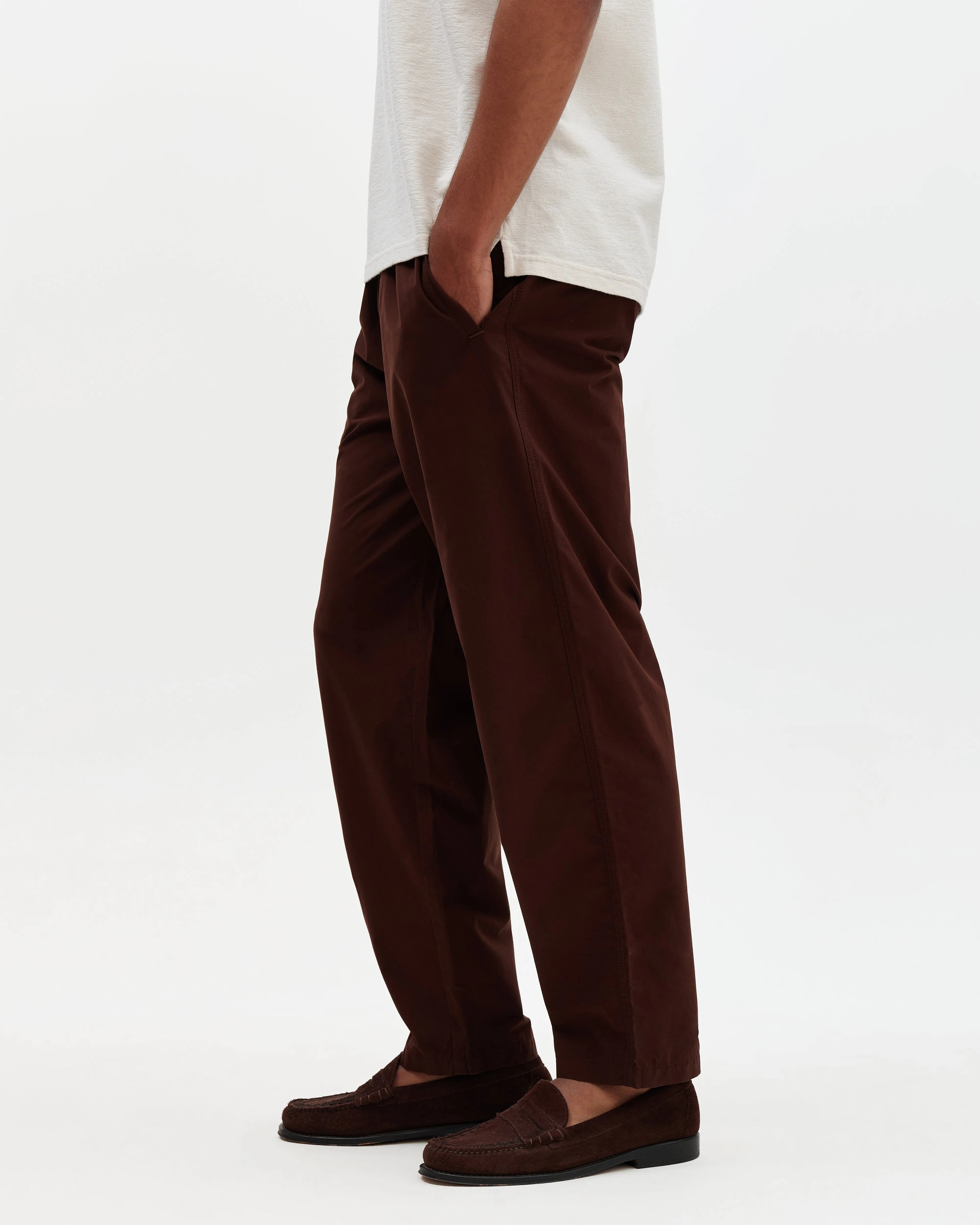Tyne - Dark Brown Cotton Poplin Loose Fit Trousers sold by Wax London product image thumbnail 5