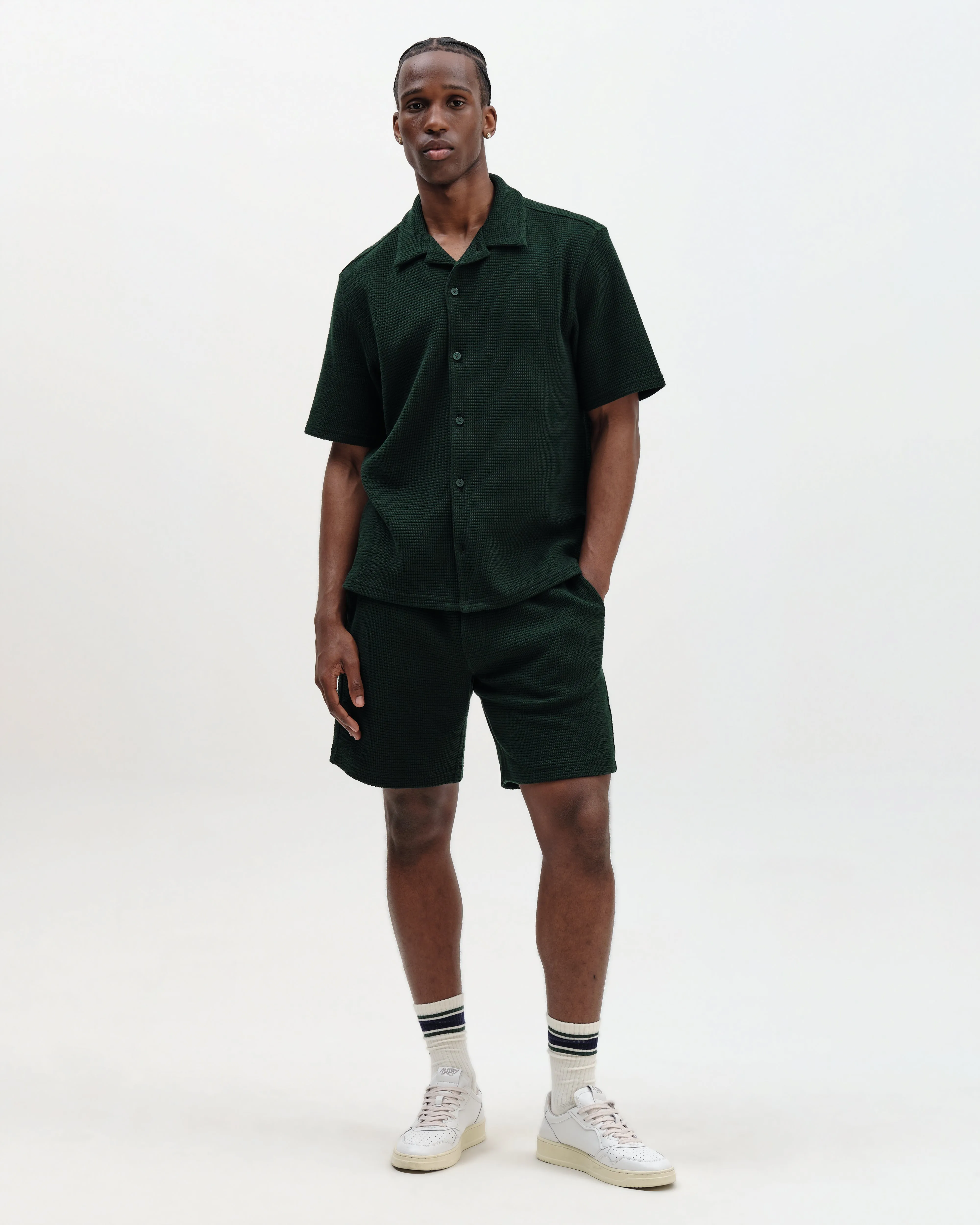 Sam - Bottle Green Textured Waffle Shorts sold by Wax London product image thumbnail 3