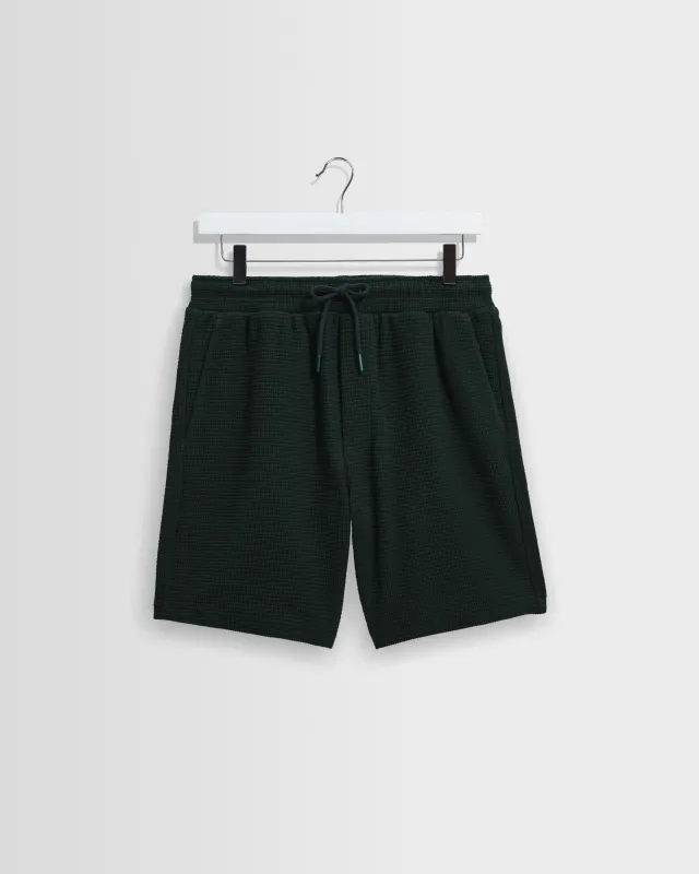 Sam - Bottle Green Textured Waffle Shorts made by Wax London