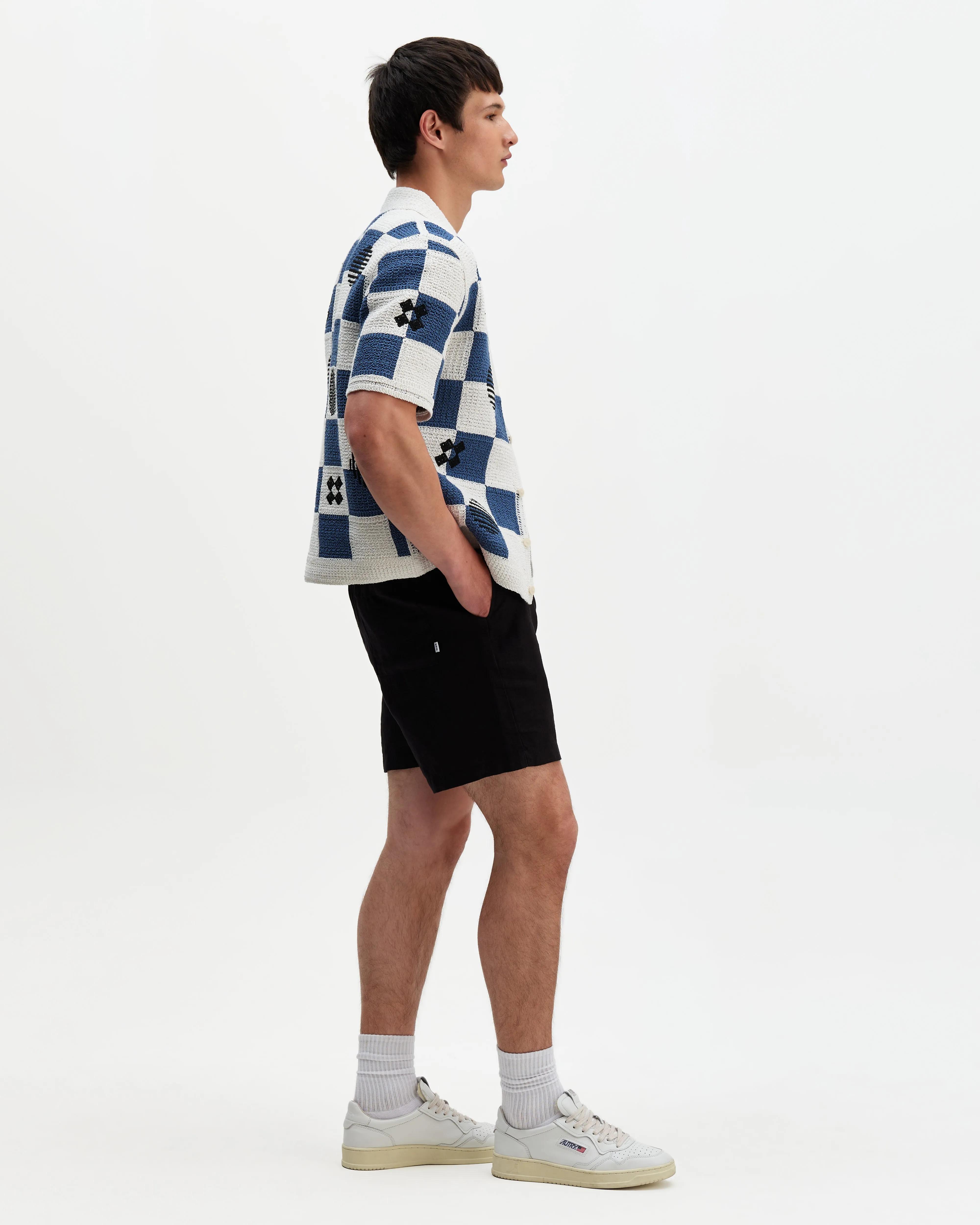 Porto - Ecru And Blue Square Crochet Knitted Shirt sold by Wax London product image thumbnail 5