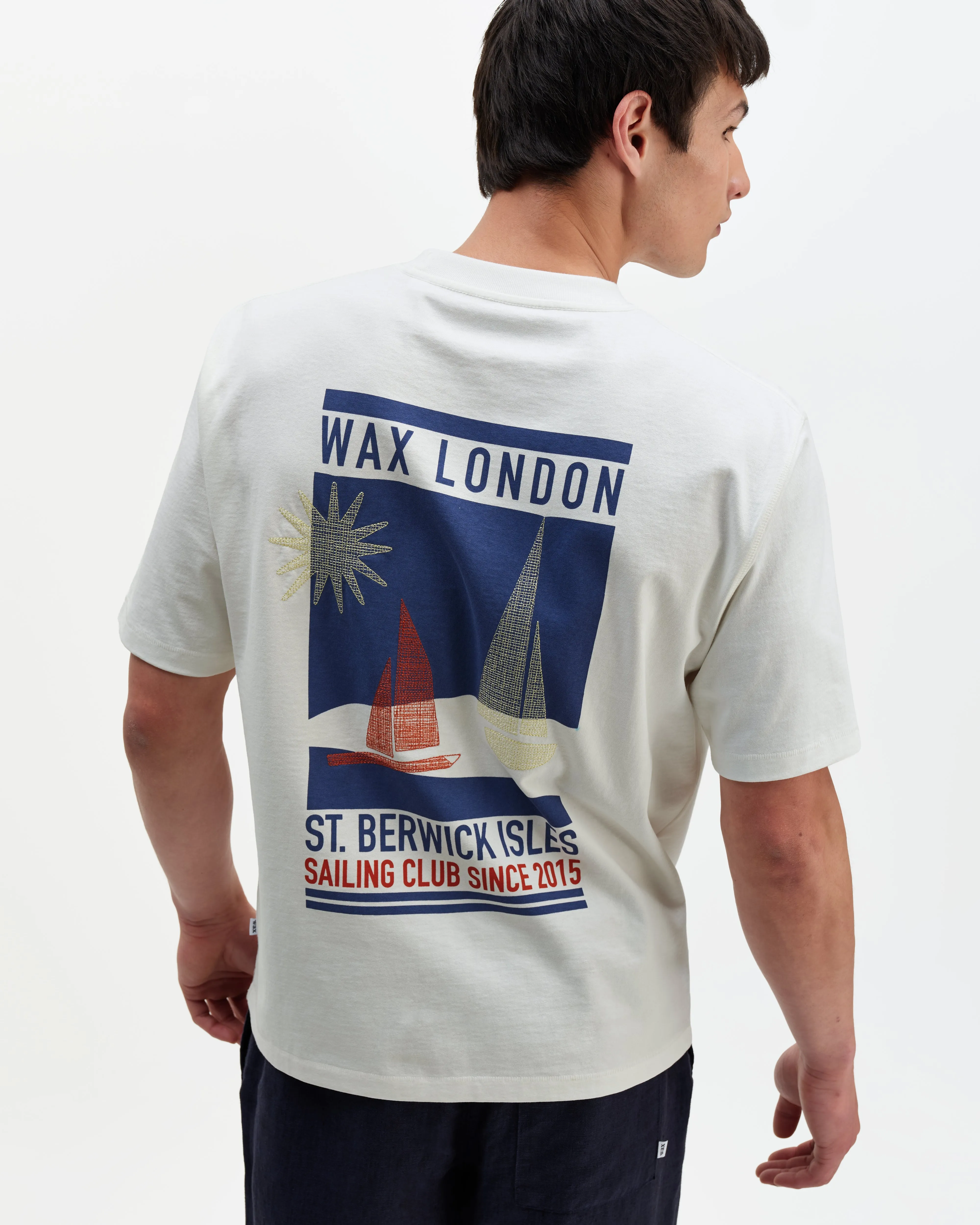 Milton - Off White Embroidered Sailing Graphic T-Shirt sold by Wax London product image thumbnail 2