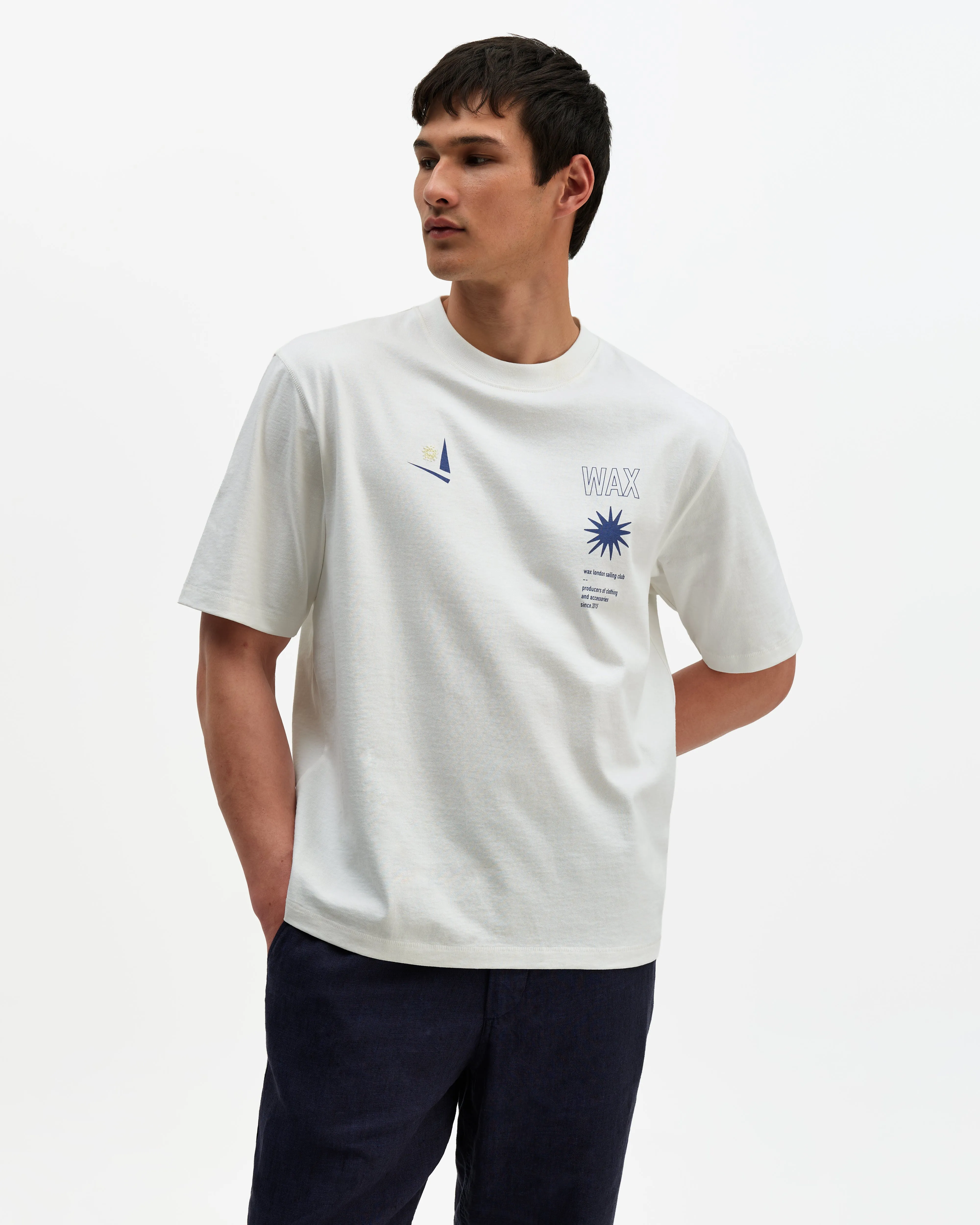 Milton - Off White Embroidered Sailing Graphic T-Shirt sold by Wax London product image thumbnail 3