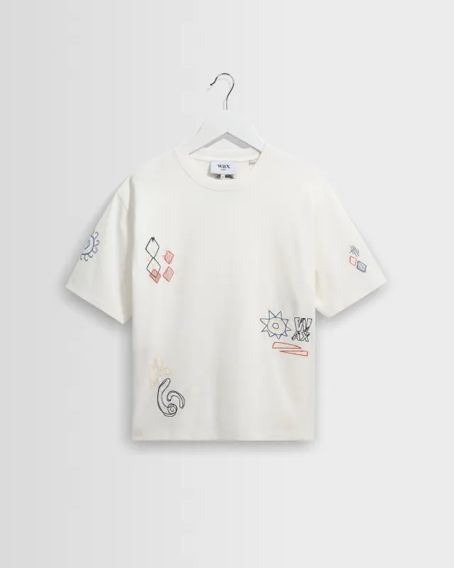Milton - Ecru Sun Doodle Organic Cotton Graphic T-Shirt made by Wax London