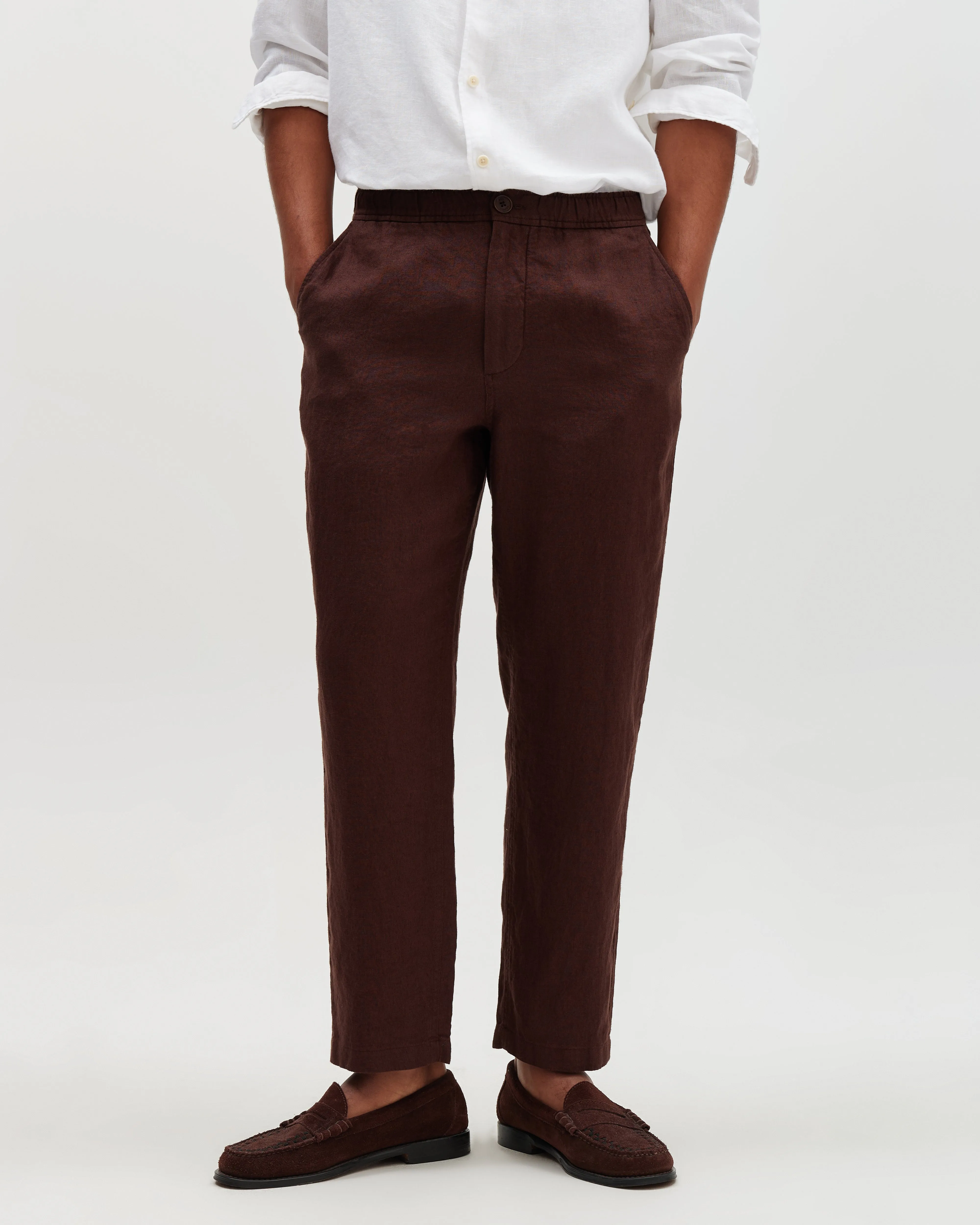 Kurt - Brown Washed Linen Relaxed Fit Trousers sold by Wax London product image thumbnail 2