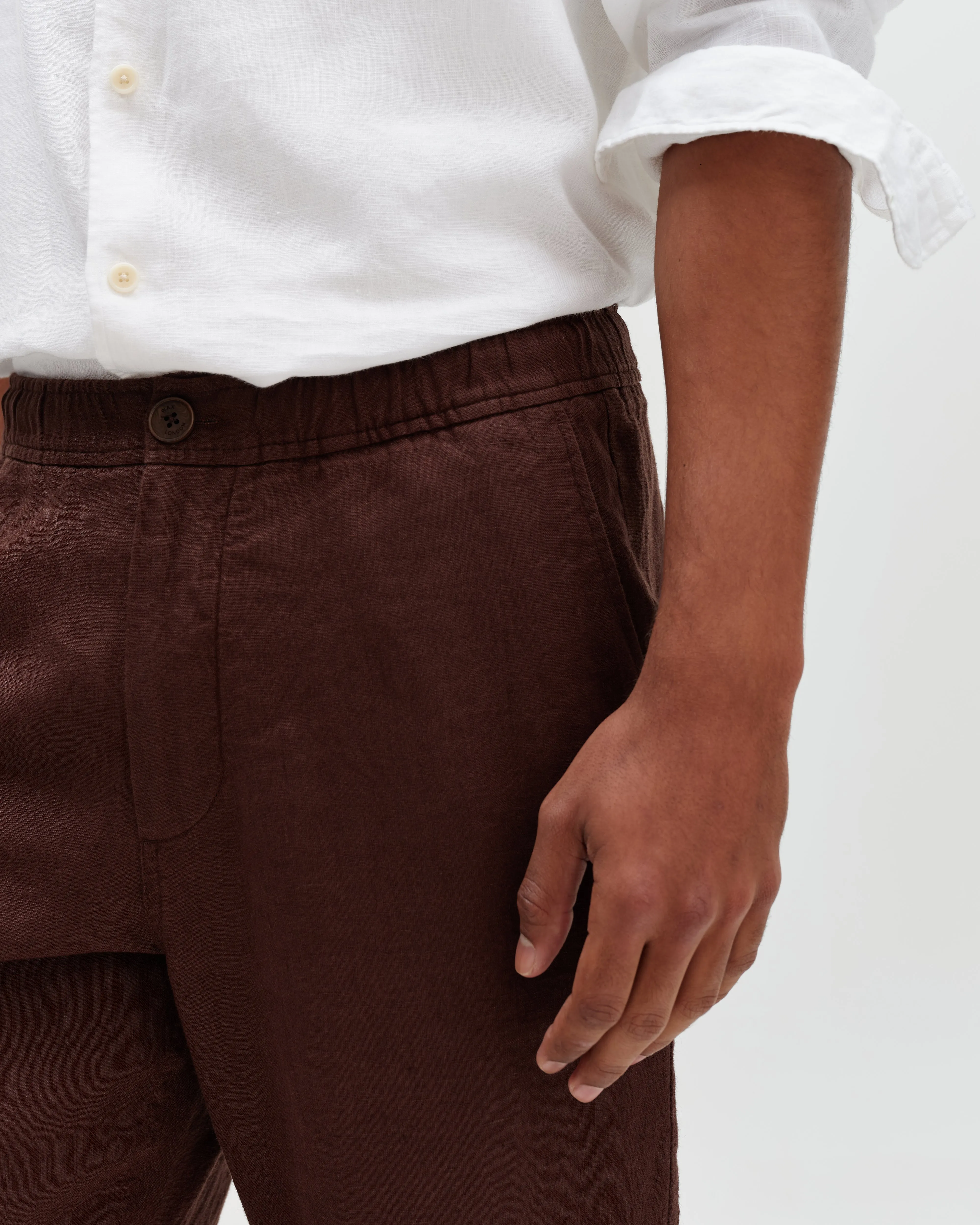 Kurt - Brown Washed Linen Relaxed Fit Trousers sold by Wax London product image thumbnail 4