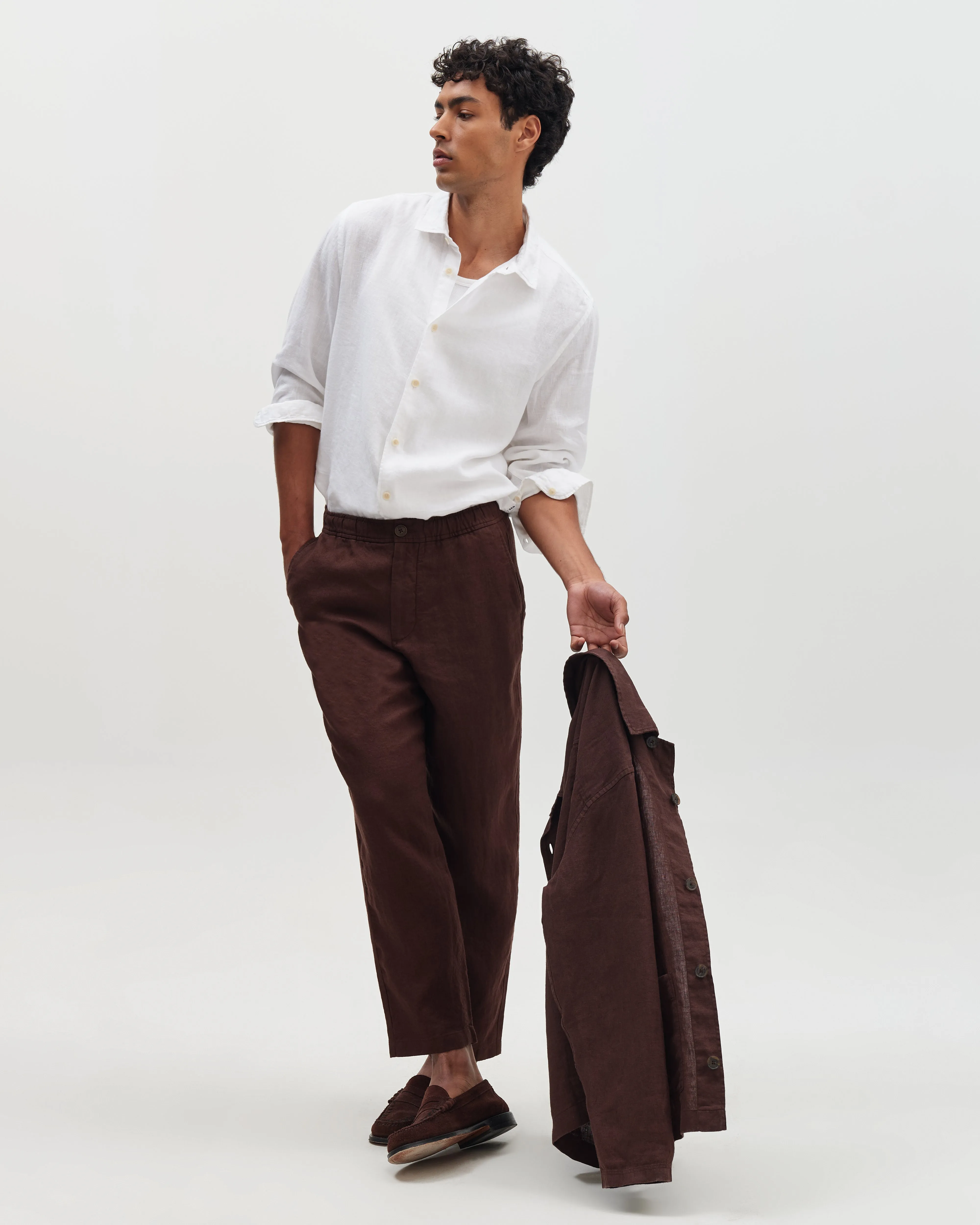 Kurt - Brown Washed Linen Relaxed Fit Trousers sold by Wax London product image thumbnail 3
