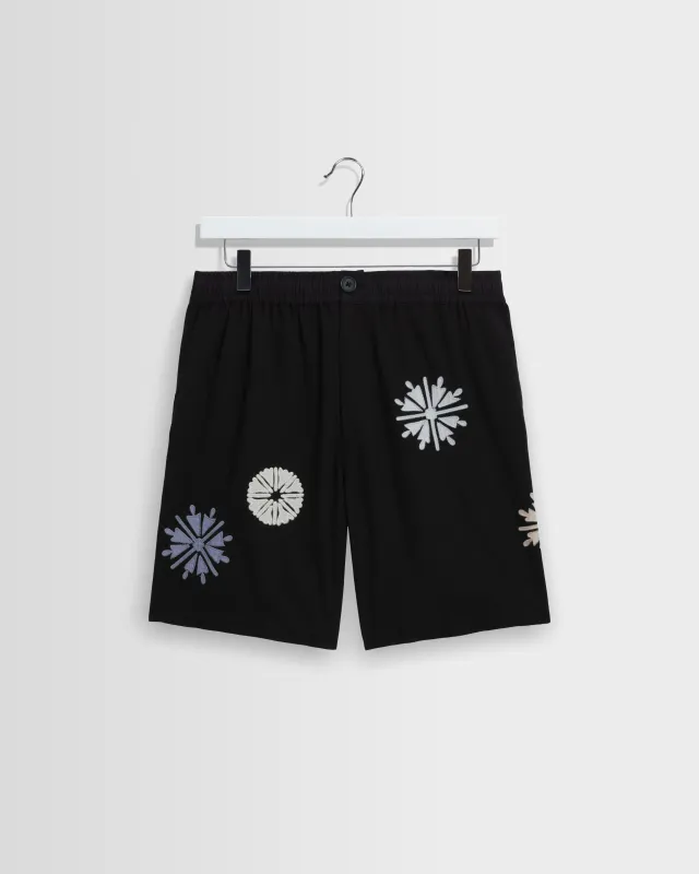 Kurt - Black Round Applique Cotton Shorts made by Wax London