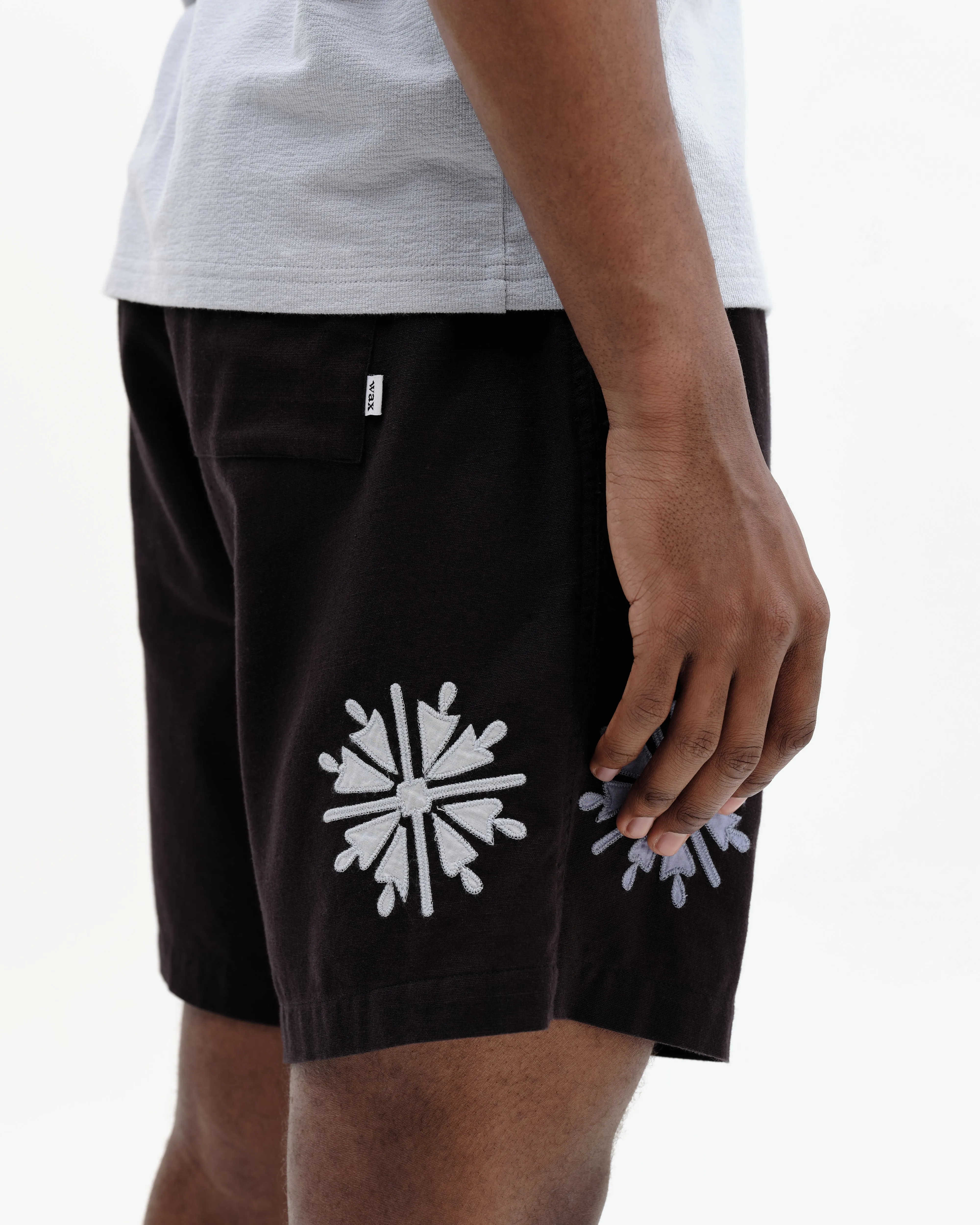 Kurt - Black Round Applique Cotton Shorts sold by Wax London product image thumbnail 4