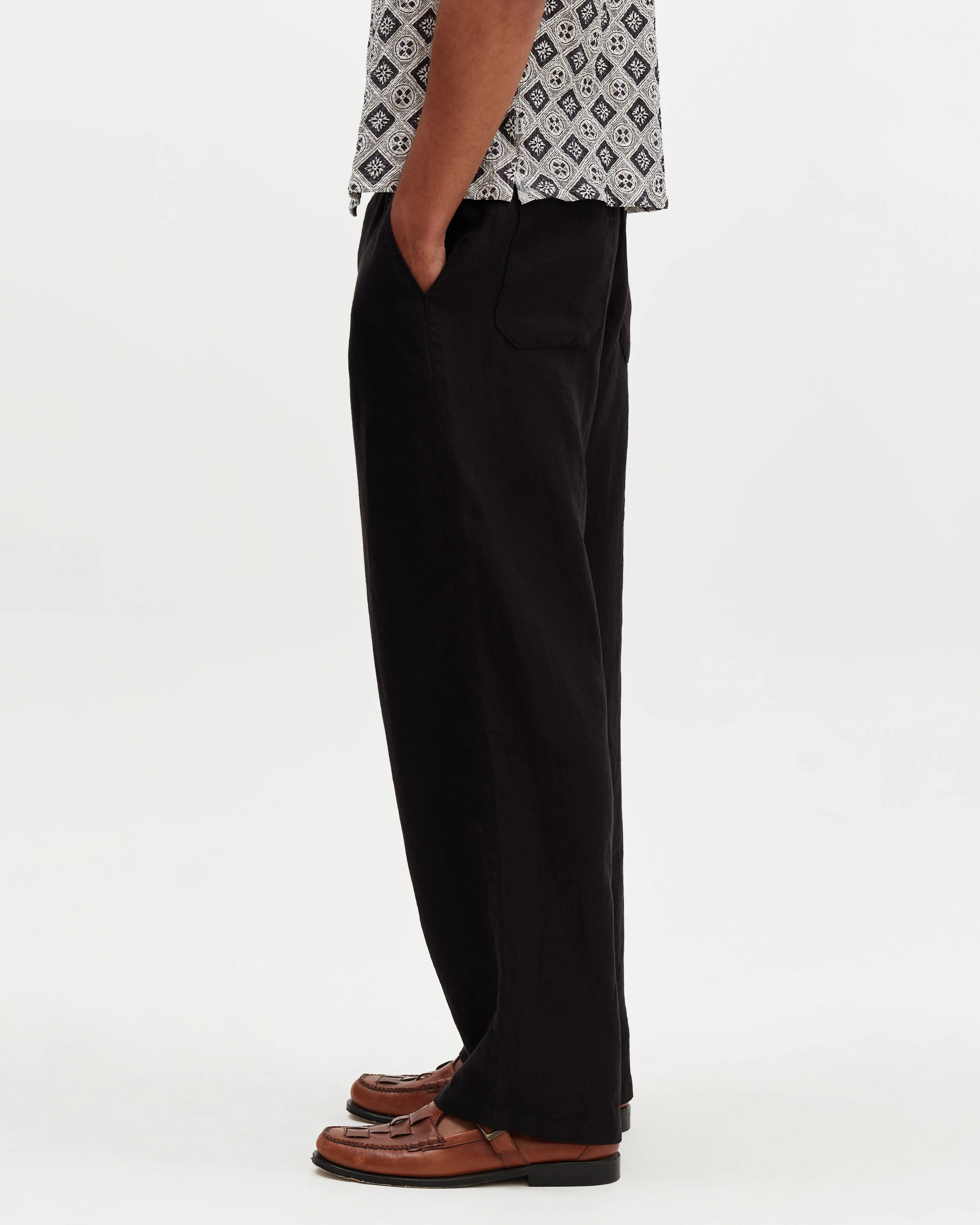 Glencoe - Black Washed Linen Loose Fit Trousers sold by Wax London product image thumbnail 4