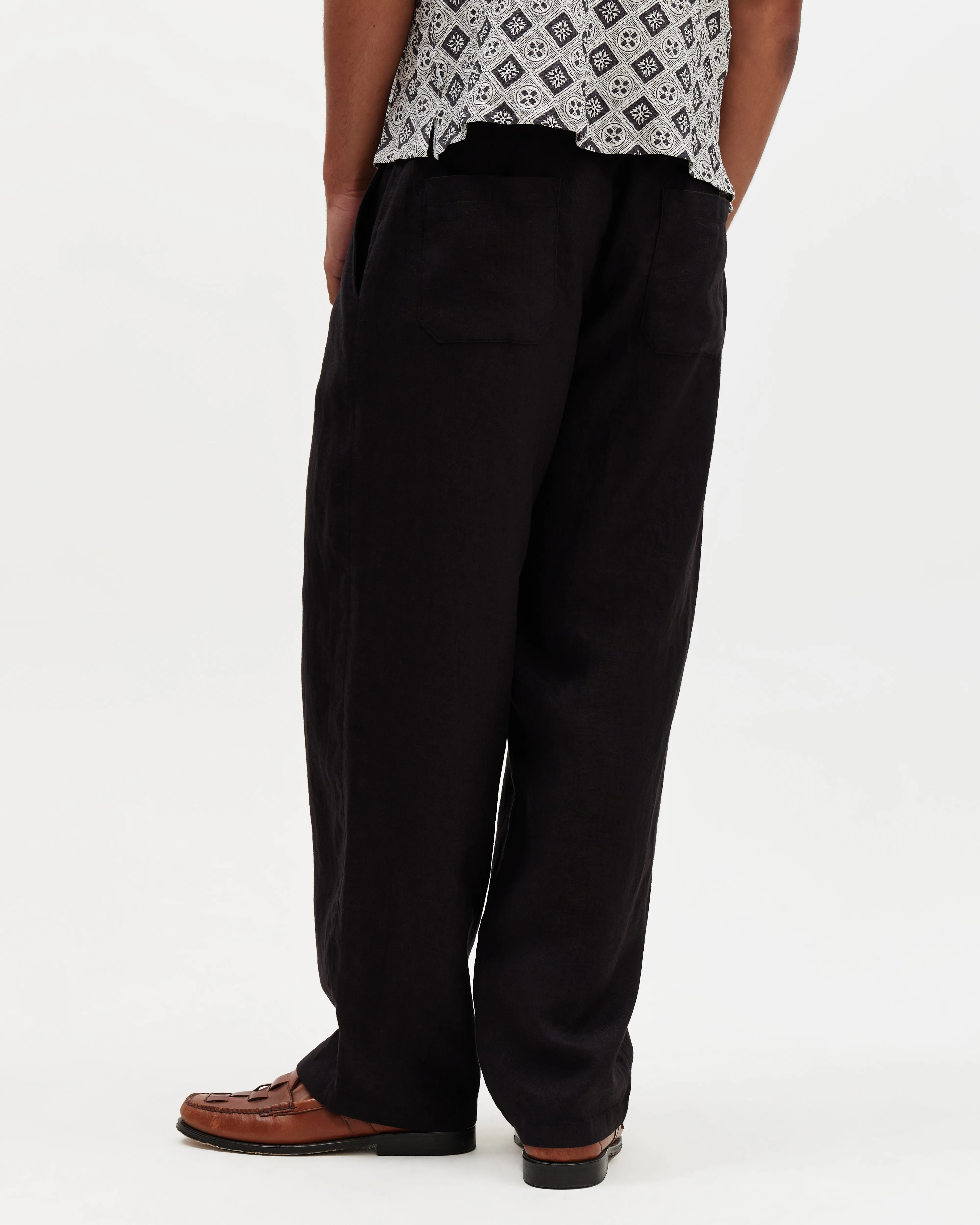 Glencoe - Black Washed Linen Loose Fit Trousers sold by Wax London product image thumbnail 5